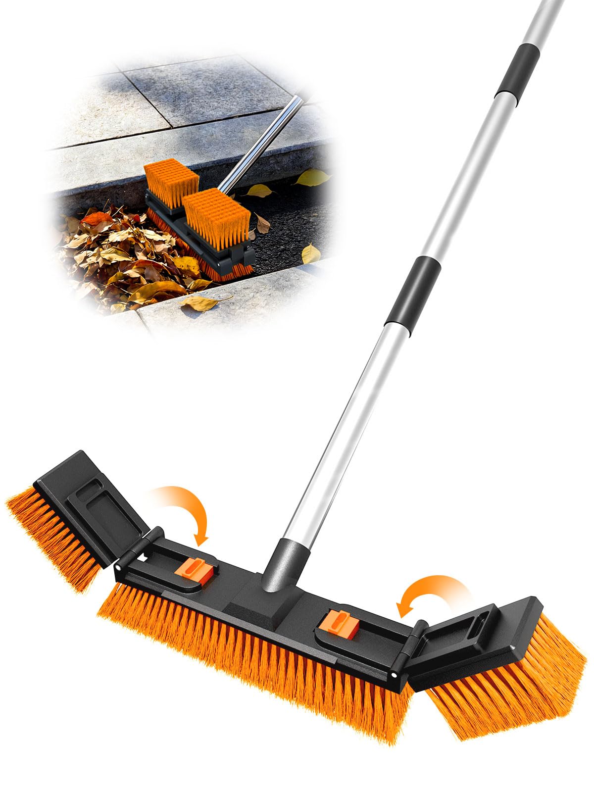 18.5"/47cm Adjustable Head Push Broom for Outdoor 57"/145cm Thickened Stainless Steel Handle Ergonomic Shop Broom Stiff Bristle Heavy Duty Industrial Concrete Garage Patio Garden Yard Deck Driveway