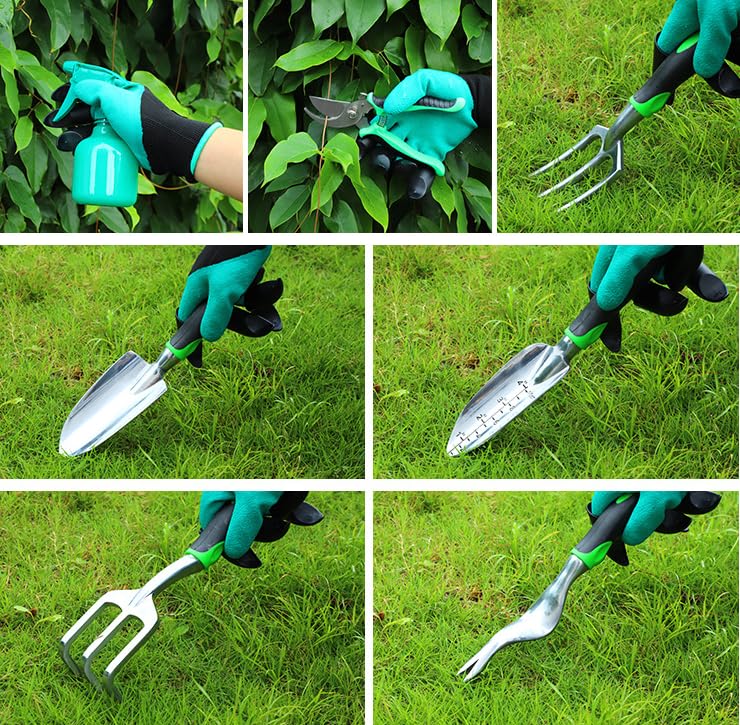 Gardening Tools Set, Gardening Tools, 7 Piece Set Heavy Duty Gardening Hand Tools, Outdoor Garden Hand Tools with Non Slip Rubber Grips. with Handbag.