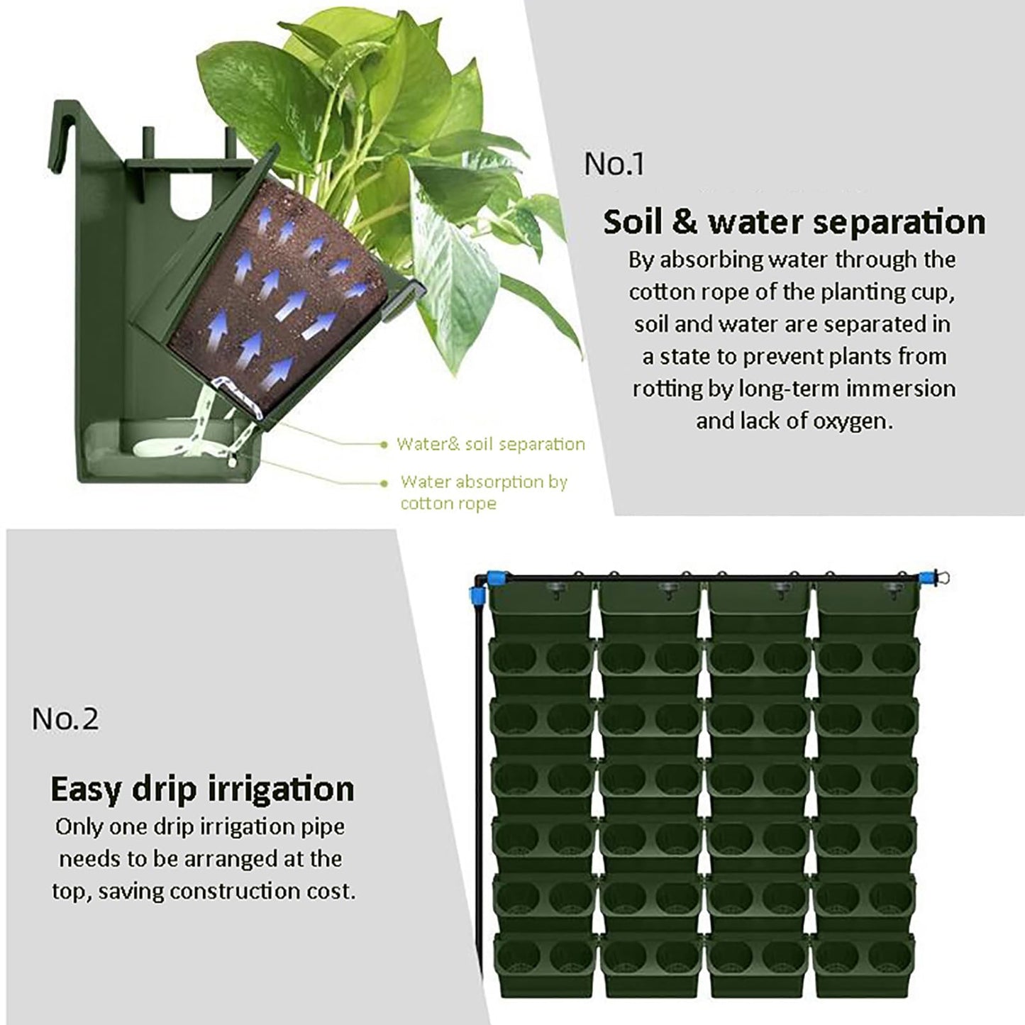 Vertical Wall Planter - Stacking Outdoor & Indoor Self-Watering Planters, Wall-Mounted Hanging Plant Holder for Herbs, Flowers & Garden Decor - Space-Saving Greenery Solution