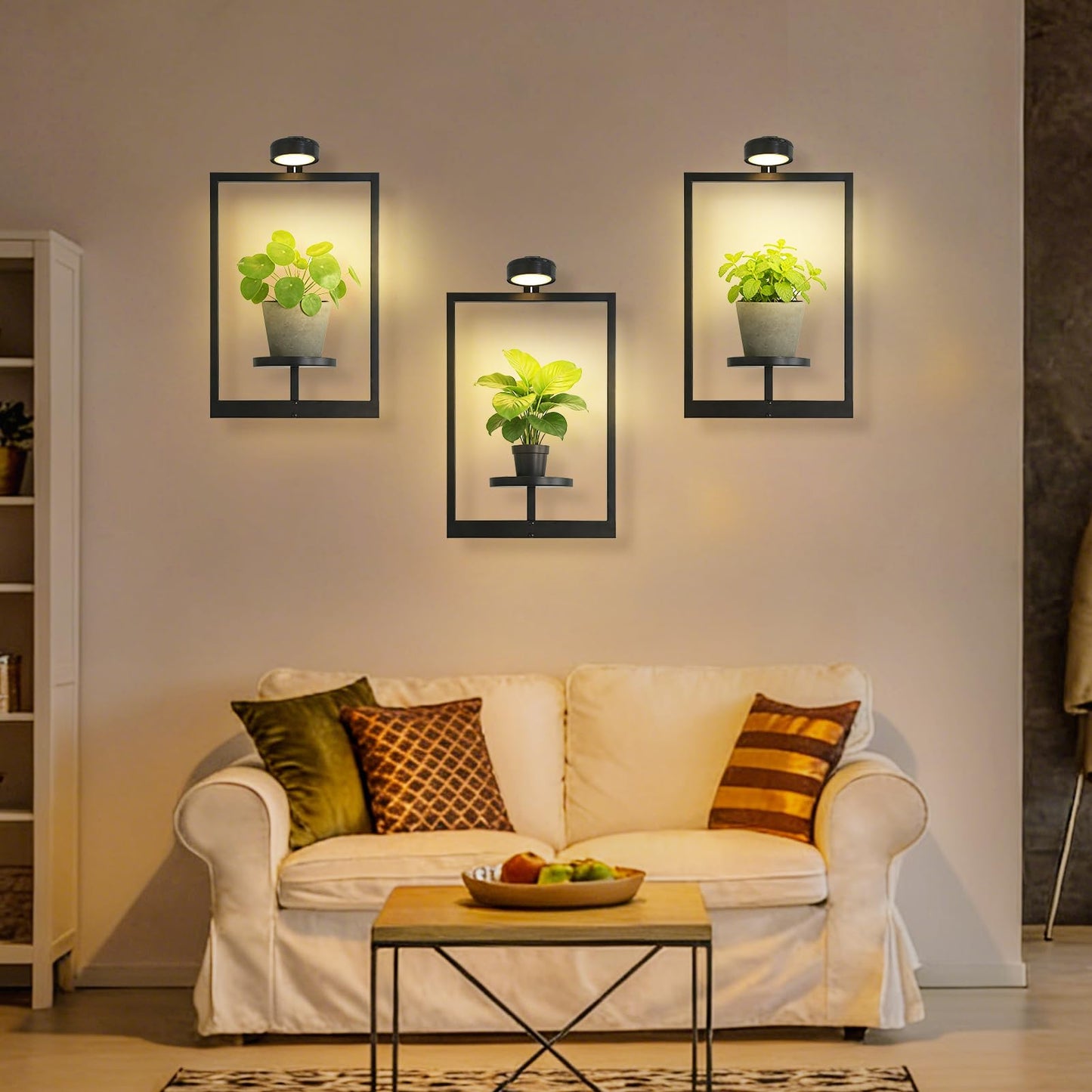 Wall Planters for Indoor Plants，Wall Plant Holder with ‌Remote-Controlled Lights，Hanging Planters for Indoor Plants Window Plant Shelves 3 Pack Plant Hanger for Living Room Entryway（Bulbs Included）