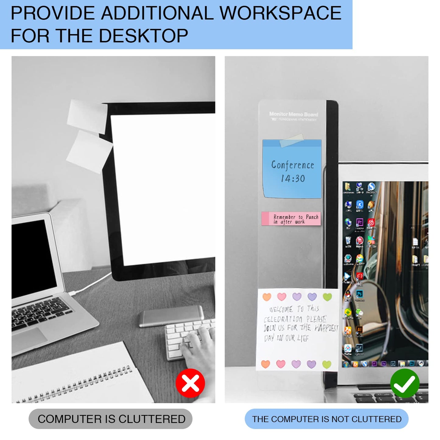 Office Desk Accessories 2pcs Multifunction Computer Monitor Memo Board - Transparent Computer Side Panel Memo Creative Monitor Side Panel Suitable for Office Home Desktop