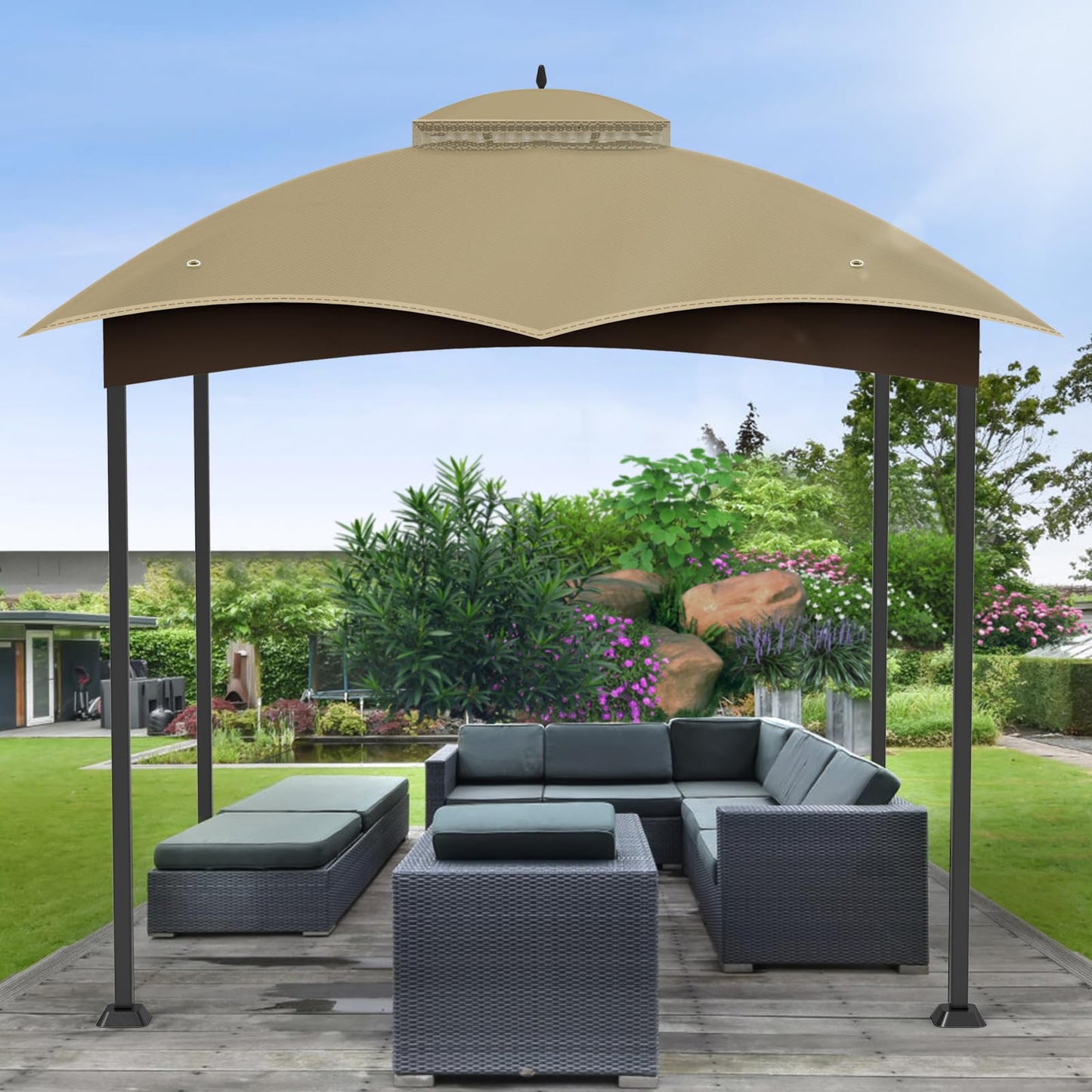 10x12 Replacement Gazebo Canopy Top Cover, Double Tiered Waterproof Canopy Roof for Lowe's Allen Roth Gazebo #GF-12S004B-1 (Khaki)