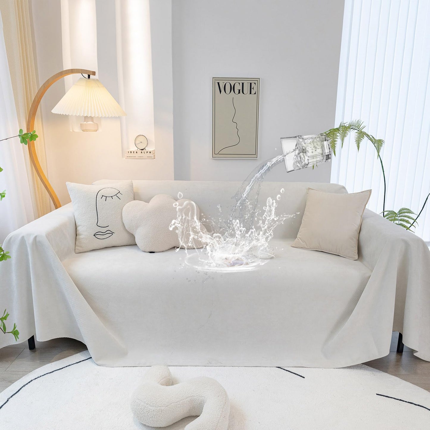 STACYPIK White Waterproof Couch Cover Scratch Resistant Sofa Cover for 3 Cushion Couch Thickened Non Slip Sofa Throw for Sectional Water Resistant Sofa Slipcover for Cats Dogs Furniture Cover-71X118IN