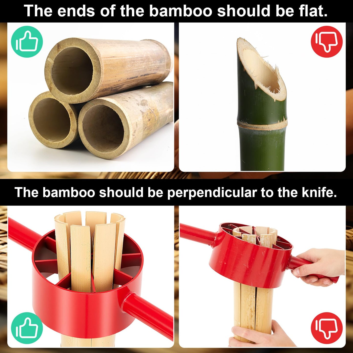 Lanties Bamboo Splitter 5.5 Inch Bamboo Split Steel Manual Dividing Splitting Tool with Both Side Handle Blade for Farm Backyard Workplace, Easy to Use, Red(8 Cut)