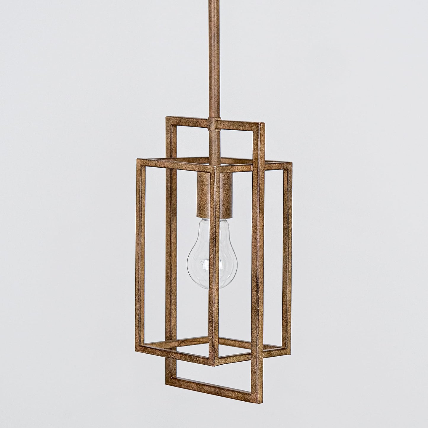 Wrlmfy Antique Brown Pendant Lighting Fixture with Geometric Metal Cage, 1-Light Retro Inspired Farmhouse Mini Hanging Lamp with Height Adjustable Rods for Kitchen Island, Cafe Bar, Dining Room