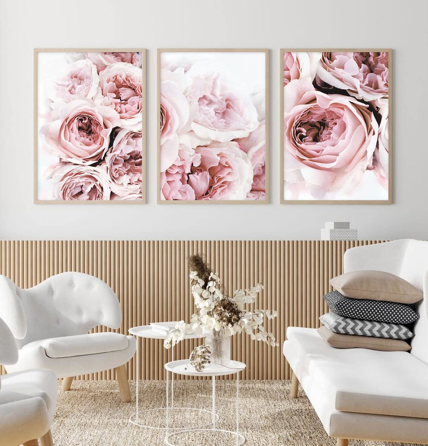 Pennclys Peony Wall Art Pink Flower Canvas Wall Art Prints Peonies Wall Art Abstract Flower Pictures Wall Decor Peony Painting Flower Poster for Living Room Bedroom 16x24 Inch (set of 3) Unframed