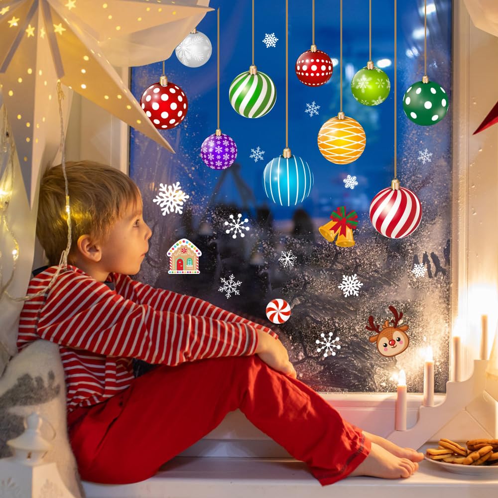 IMISHM Removable Christmas Wall Stickers - Candy Balls Ornaments Sticker for Wall, Refrigerator, Window, Door Decor