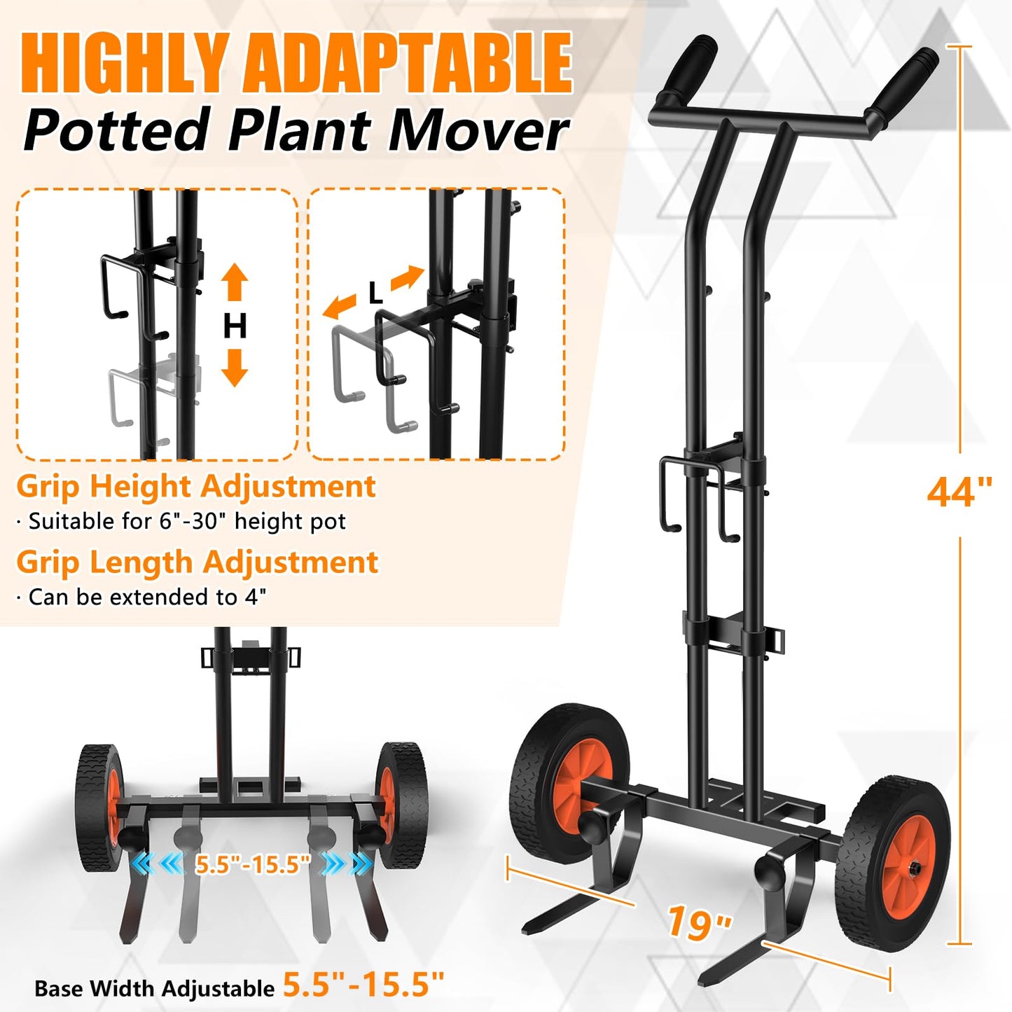 KJX Adjustable Plant Caddy with Wheels, Heavy Duty Plant Dolly Cart with Grab Arm and Strap Dual Protection, Garden Potted Plant Mover Dolly for Planter Flower Pots Indoor Outdoor