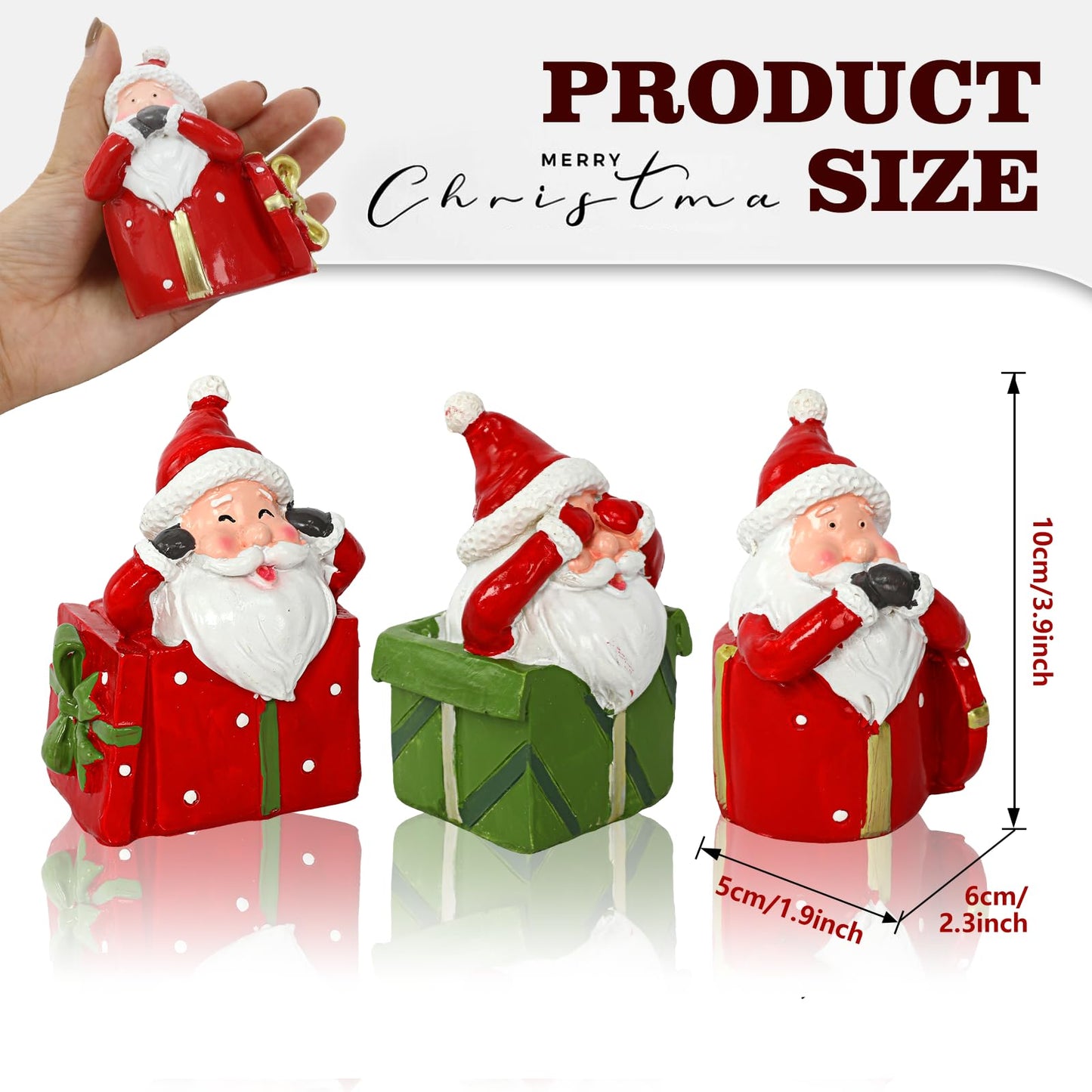 CFGPMM 3 Pcs Mini Santa Claus Statues, See No Evil Hear No Evil Speak No Evil Resin Figurines, Funny Christmas Gnomes for Xmas Home Desk Shelf Decor