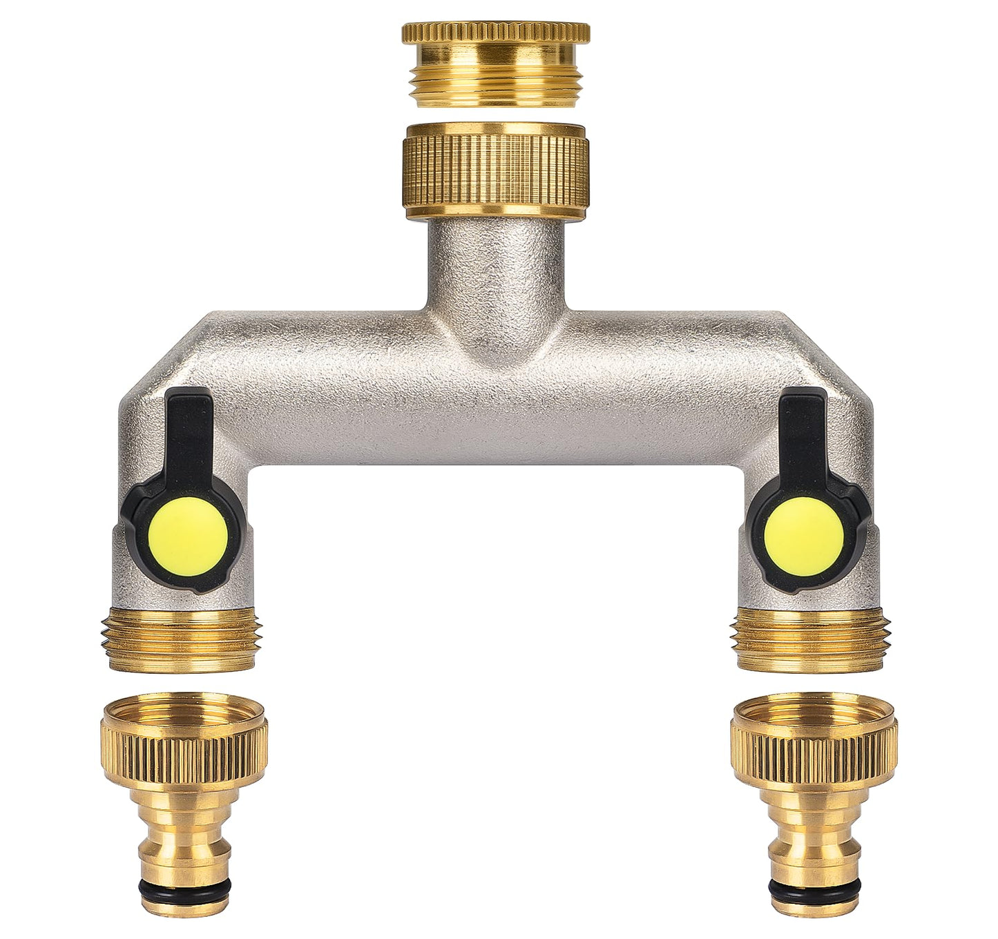 Anstore 2 Way Heavy Duty Faucet Splitter, Two Way Hose Splitter Brass Tee Valve with Handle 3/4" Garden Hose Connector Dual Outlet, Spigot Splitter 2 Way for Home, Yard, Washing Machine, Garden Hoses