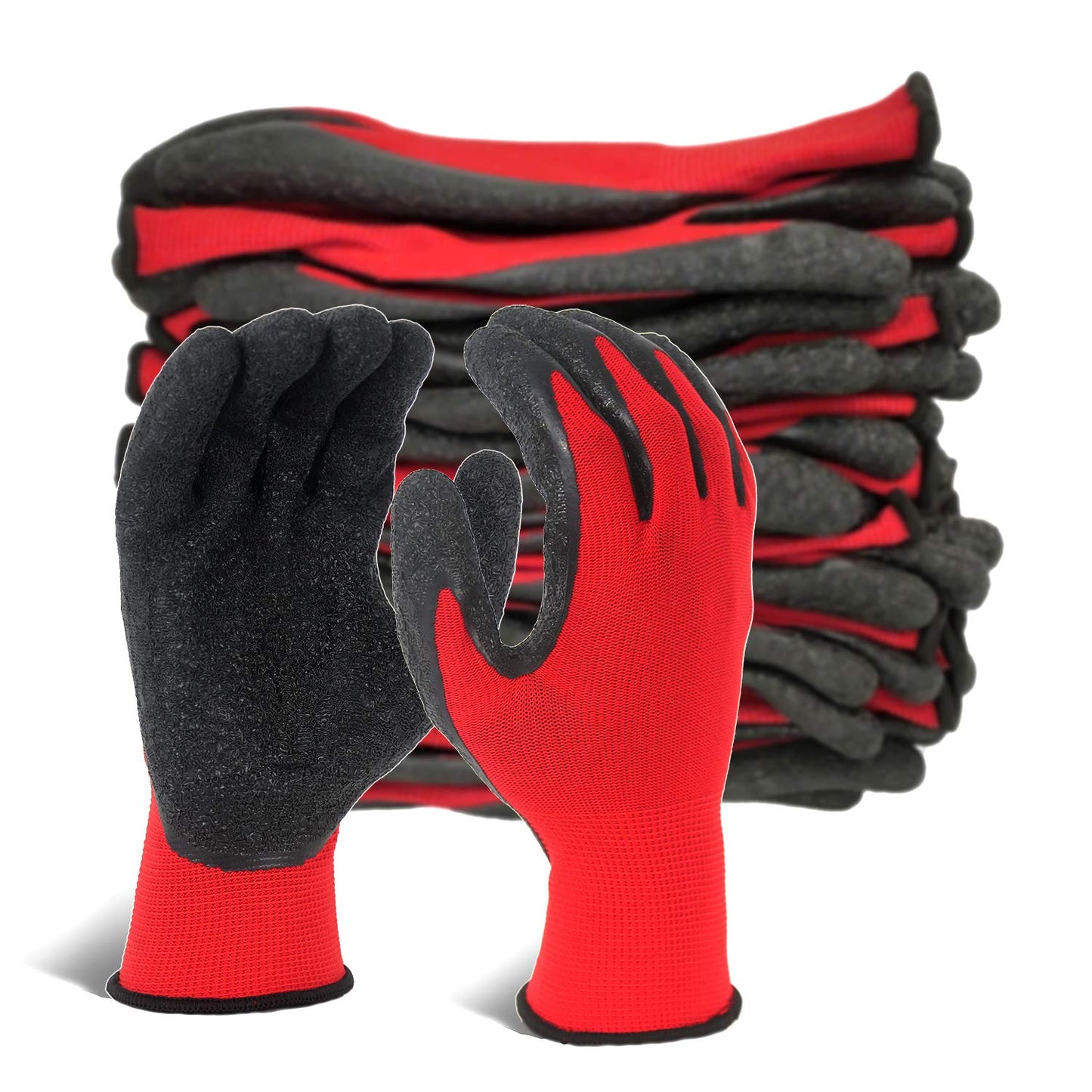 Evridwear Crinkle Latex Rubber Hand Coated Safety Work Gloves for Men Women General Multi Use Construction Warehouse Gardening Assembly Landscaping,Red XX-Large 12 Pairs Pack