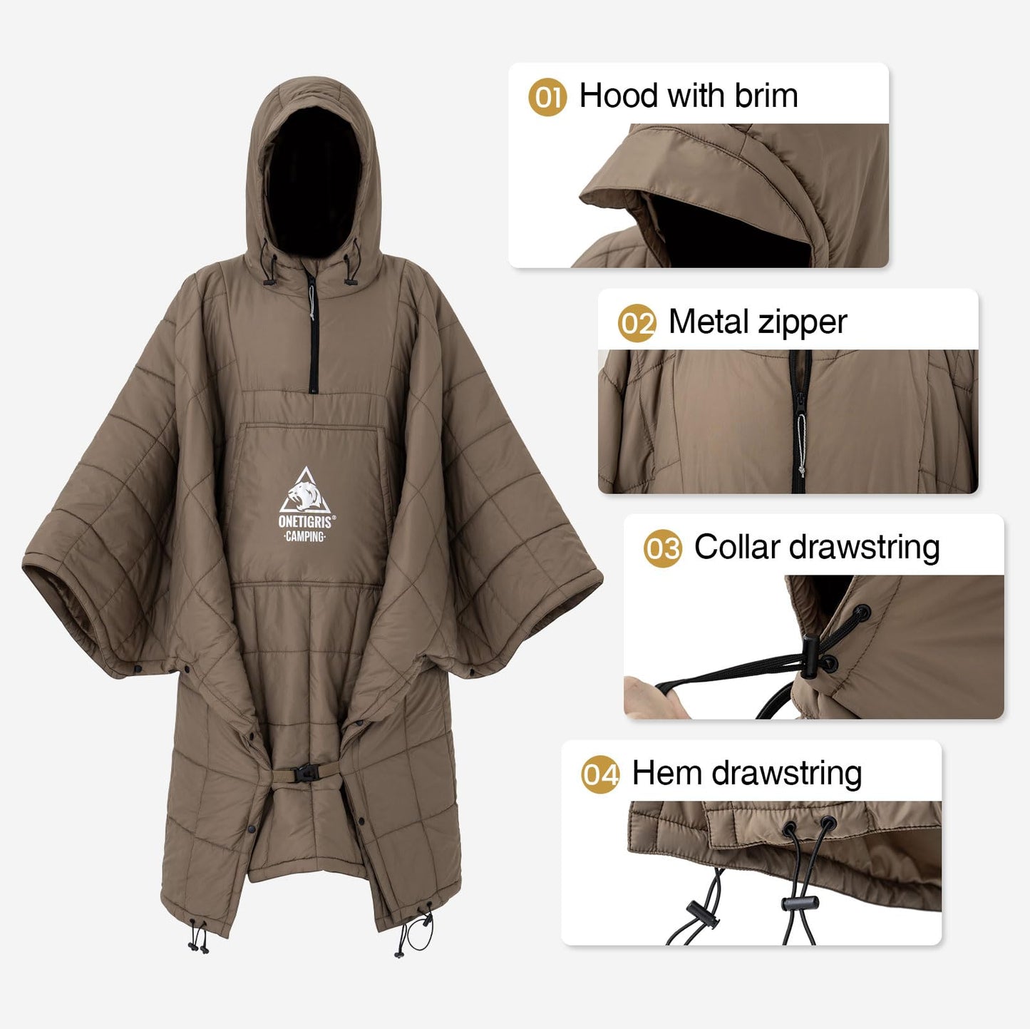 ONETIGRIS Camping Blanket Poncho with with Recycled Synthetic Insulation,Wearable Hoodie Blanket | Ultralight Water-Resistant Warm Camping Blanket for Outdoor, Hiking, Stadium