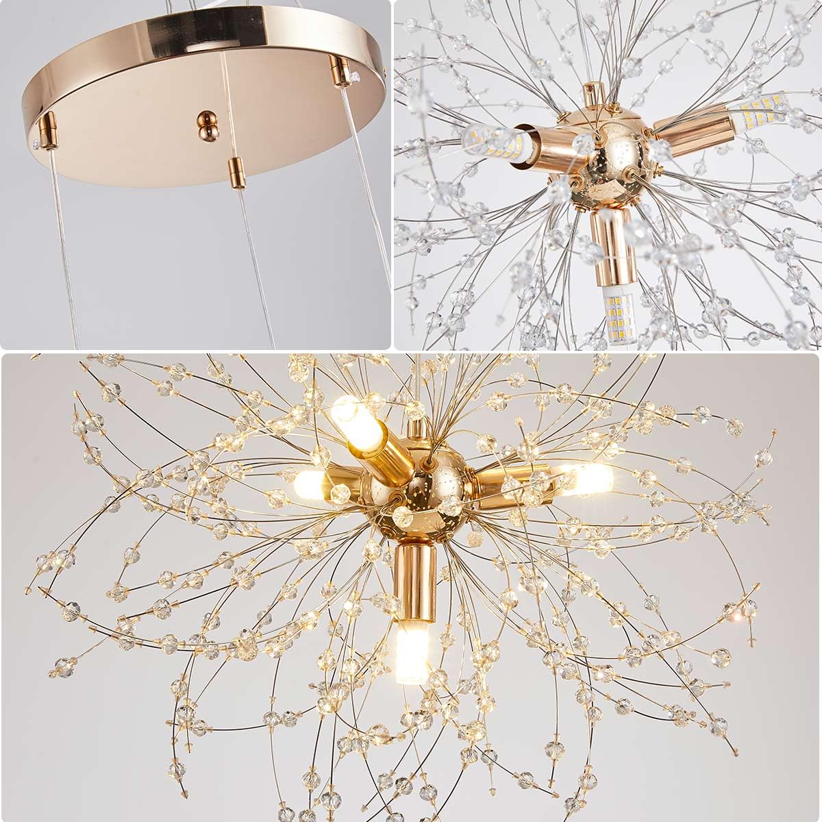 TELAFLY Crystal Firework Chandeliers,Modern Dandelion Starburst Ceiling Hanging Pendant Lighting Fixtures for Dining Room Bedroom Kitchen Living Room (8-Light)