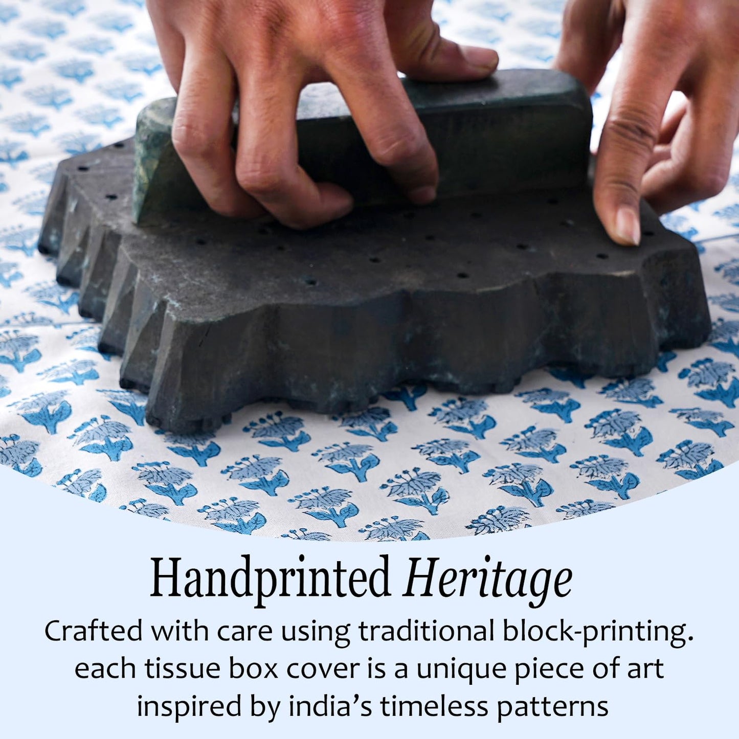 CPC Apatite Blue Hand Block Printed Cotton Tissue Box Cover 5" x 5" x 5.5" Square Soft Reusable Boho Napkin Holder for Home Kitchen Dining Bathroom Office Cafe Spa, Gift for Spring, Mother's Day