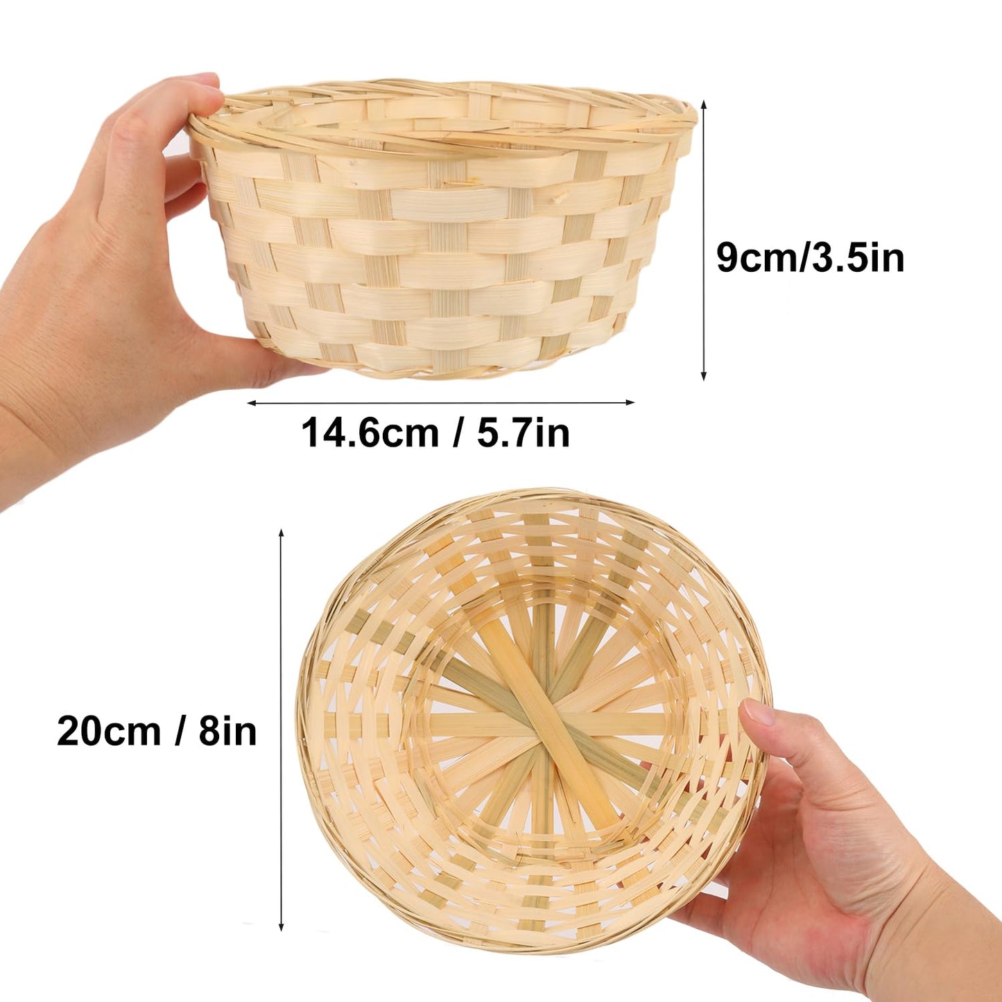 Geytetqi 10 Pack 8 Inch Round Bamboo Woven Fruit Baskets, Small Bamboo Wicker Gift Baskets for Kitchen, Restaurant, and Holiday Decor