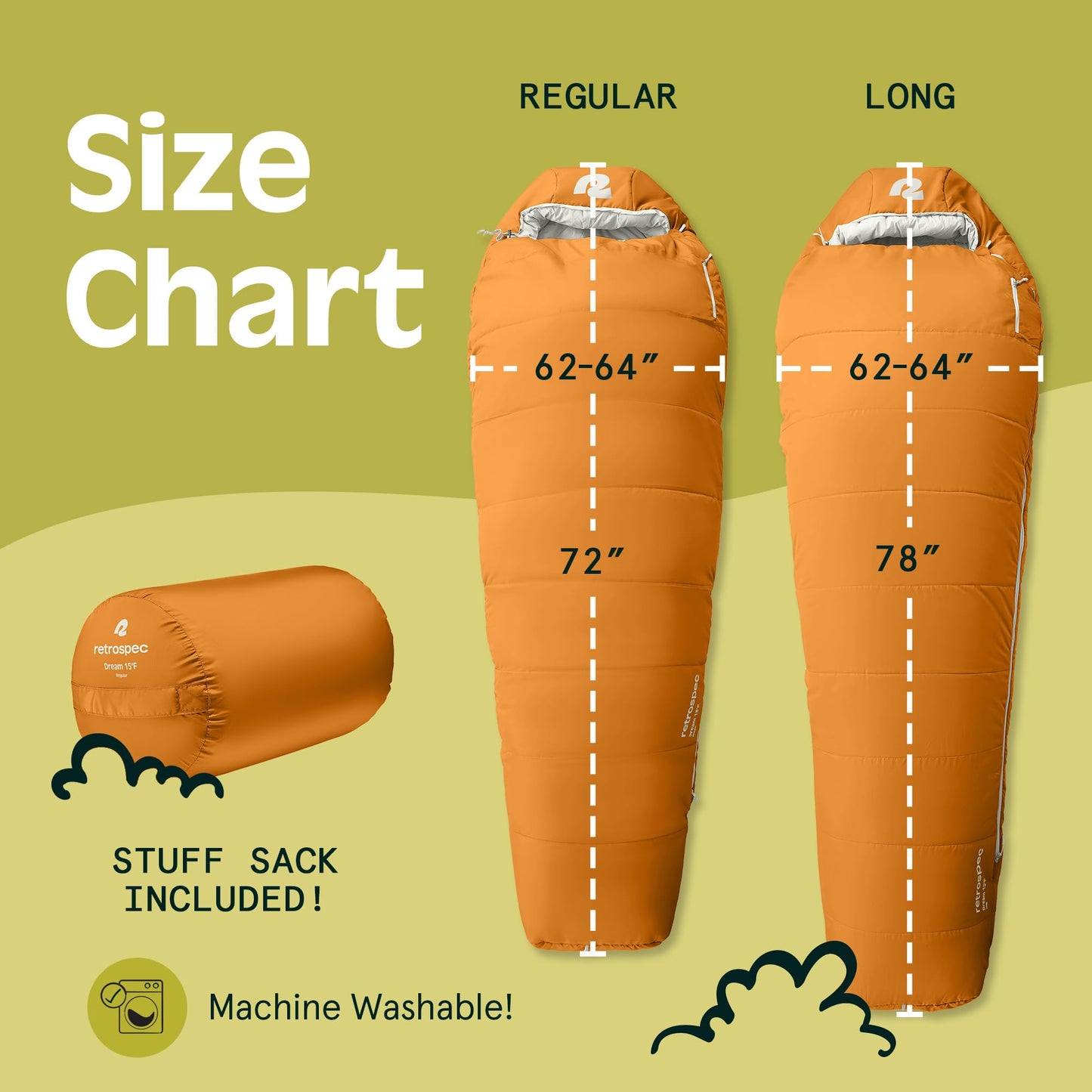 Retrospec Dream 15 Mummy Sleeping Bag for Camping - Insulated Cold Weather, Lightweight, Water-Resistant With Adjustable Draw Cords and Stuff Sack