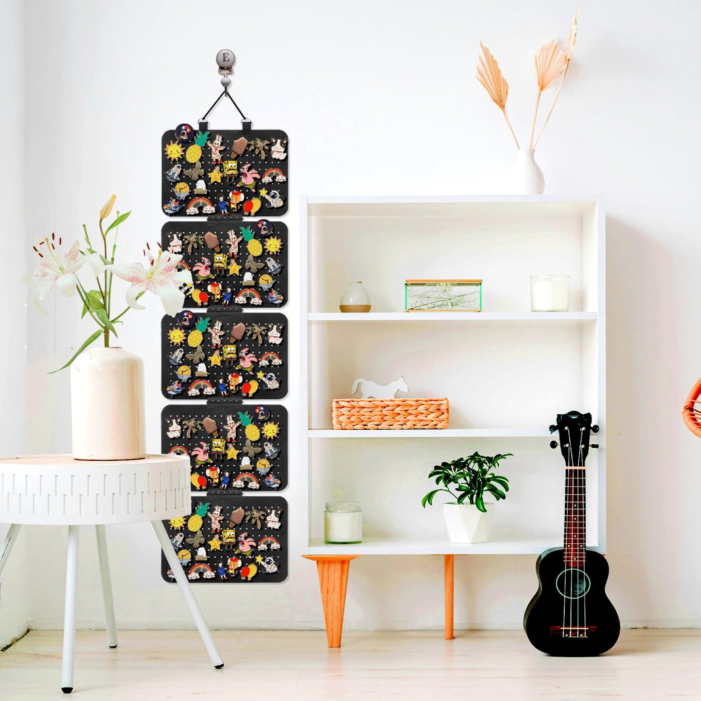 OXDFK Hanging Enamel Lapel Pin Organizer with 5 Loose-leaf Board Pieces, Removable Hanging Brooch Pin Storage Display Pages, Enamel Pin Display Panels for at Least 210 Pins (Removable)