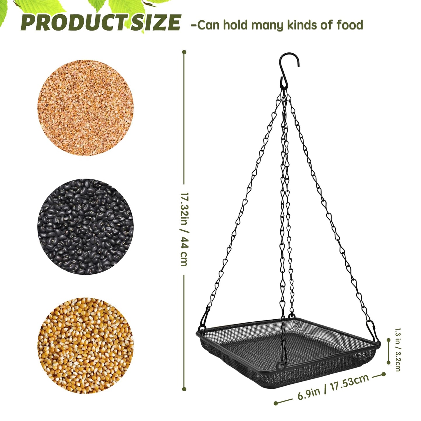 MIXXIDEA Hanging Bird Feeder Tray Metal Mesh Platform Seed Feeder with Durable Chains for Outdoors Garden Great for Attracting Birds (2 Pack)