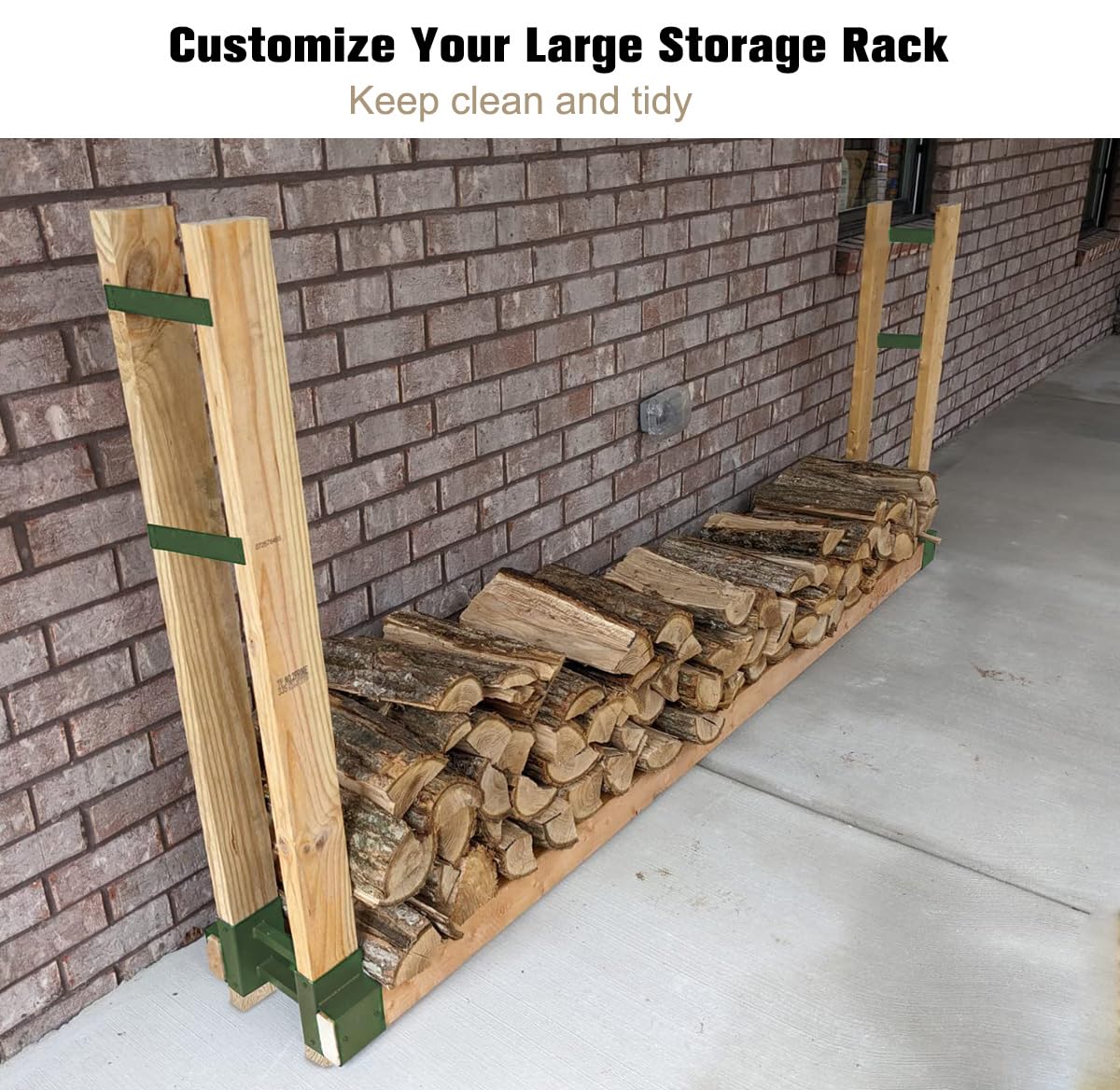 Fiwithy Outdoor Firewood Rack Bracket Kit with 4 Support Bars for Fire Wood Pile Storage, Heavy Duty DIY Fireplace Log Stacking Stand Holder for 2x4 lumber, Green, 1 Pair