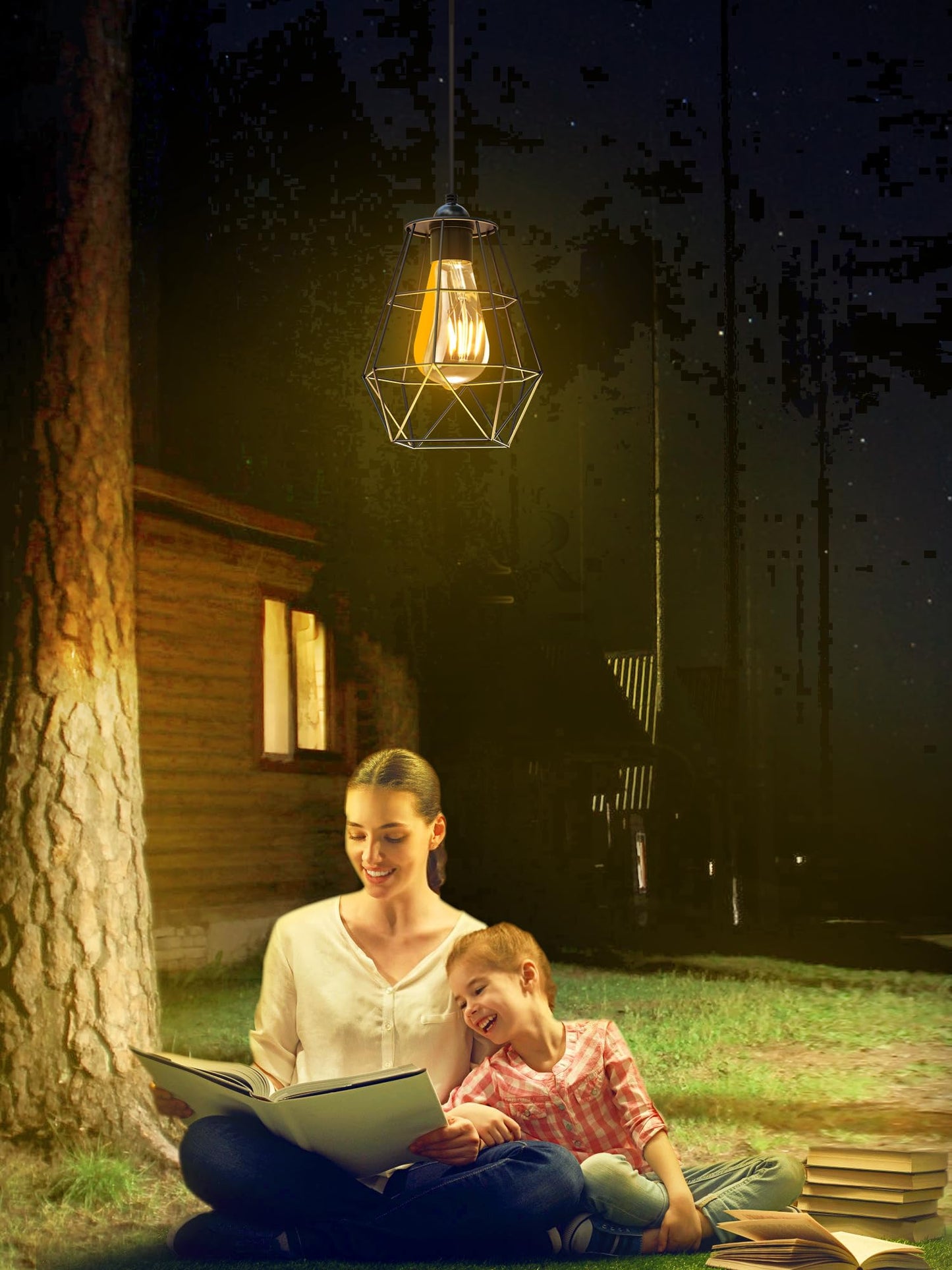 intelamp Solar Pendant Lights Indoor Outdoor, 4000mAh Gazebo Shed Chandeliers with Remote Dust to Dawn Mode 16.4Ft Hanging Lighting Interior for Outside Barns Toolsheds Chicken Coop