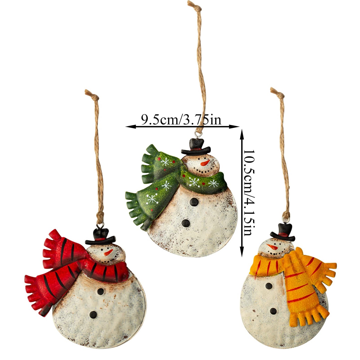 Crafjie 5 Pack Rustic Metal Double-Sided Christmas Tree Ornaments Tin Santa Snowman Decorations Hanging Pendants Ornaments Christmas Hanging Ornament Xmas Holiday Decor