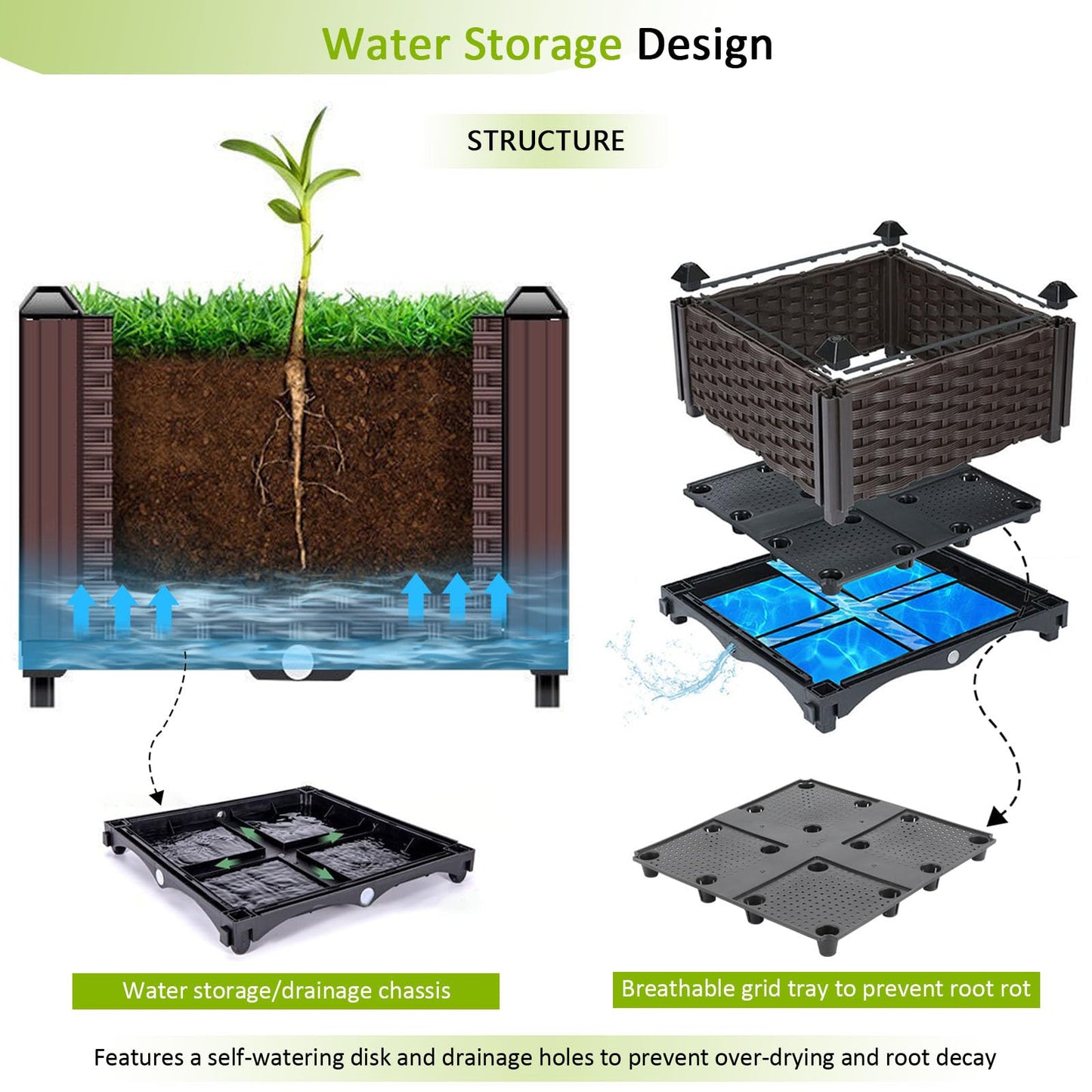 TDDSS Raised Garden Bed Planters for Outdoor Plants with Legs Elevated Rectangular Planter Boxes Garden Patio Balcony Deck for Planting Flowers, Vegetables, Tomatoes, and Herbs