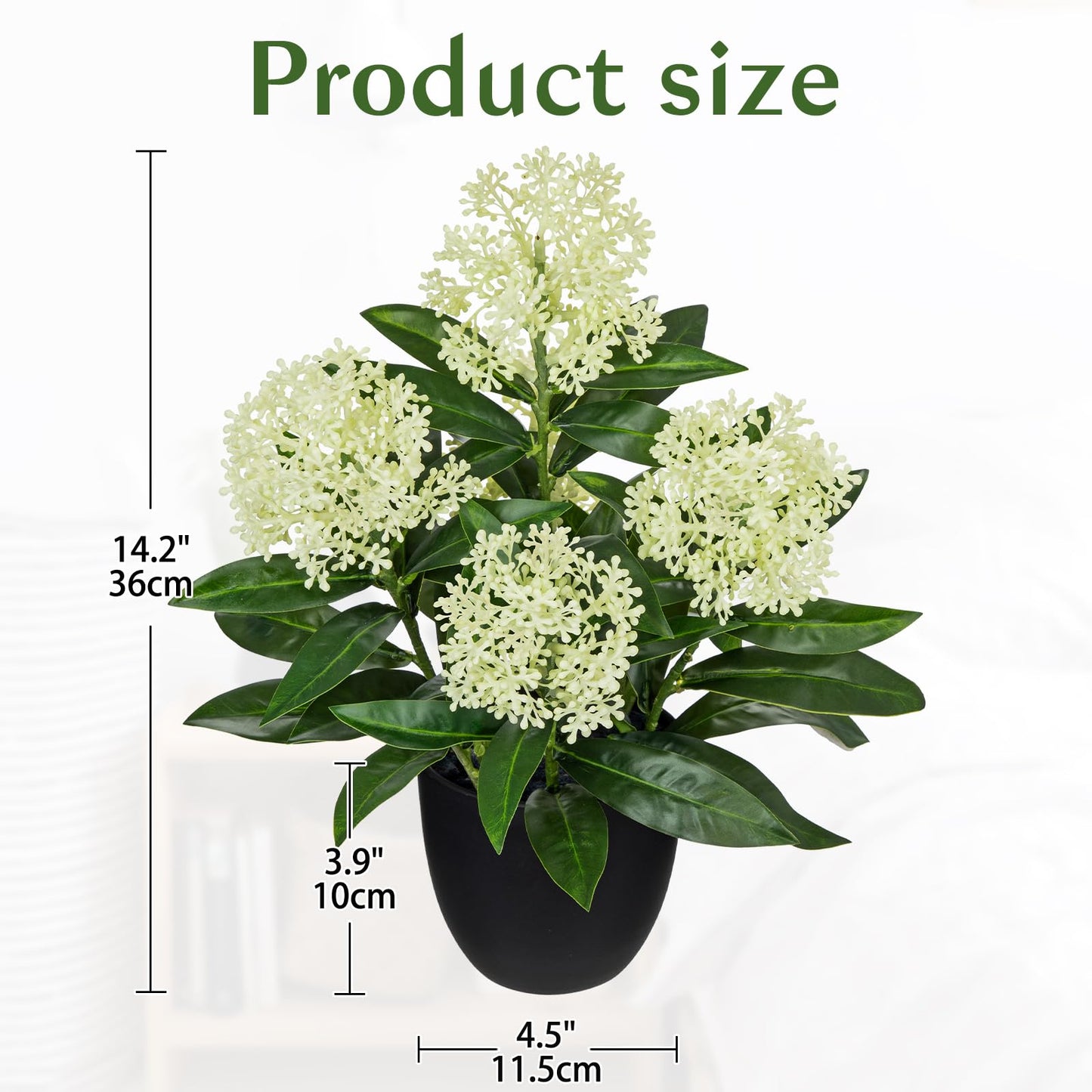 Briful Artificial Potted Flowers, 14.2in Realistic Faux Skimmia Japonica Flowers with Berries Silk Floral Centerpiece for Home Office Bathroom Kitchen Shelf Table Decor, White