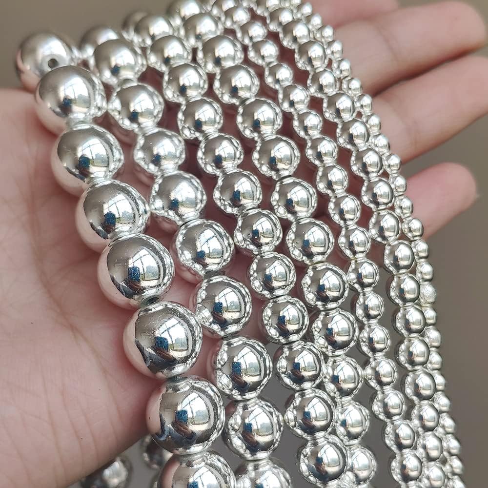Yochus 45pcs Sliver Hematite Beads，8mm Healing Power Natural Stone Round Loose Gemstone Beads for Jewelry Making Earring Necklace DIY Crafts