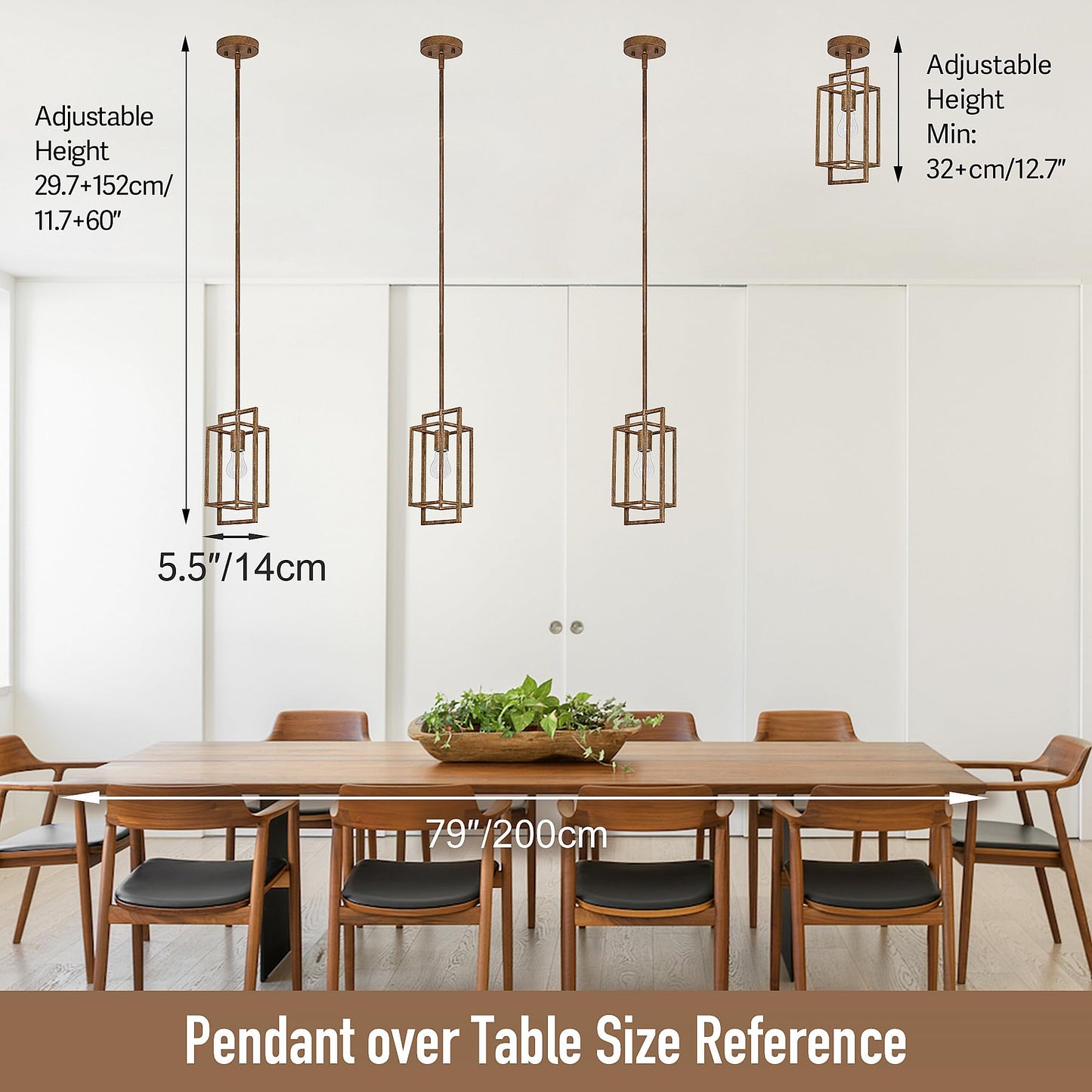 Wrlmfy Antique Brown Pendant Lighting Fixture with Geometric Metal Cage, 1-Light Retro Inspired Farmhouse Mini Hanging Lamp with Height Adjustable Rods for Kitchen Island, Cafe Bar, Dining Room