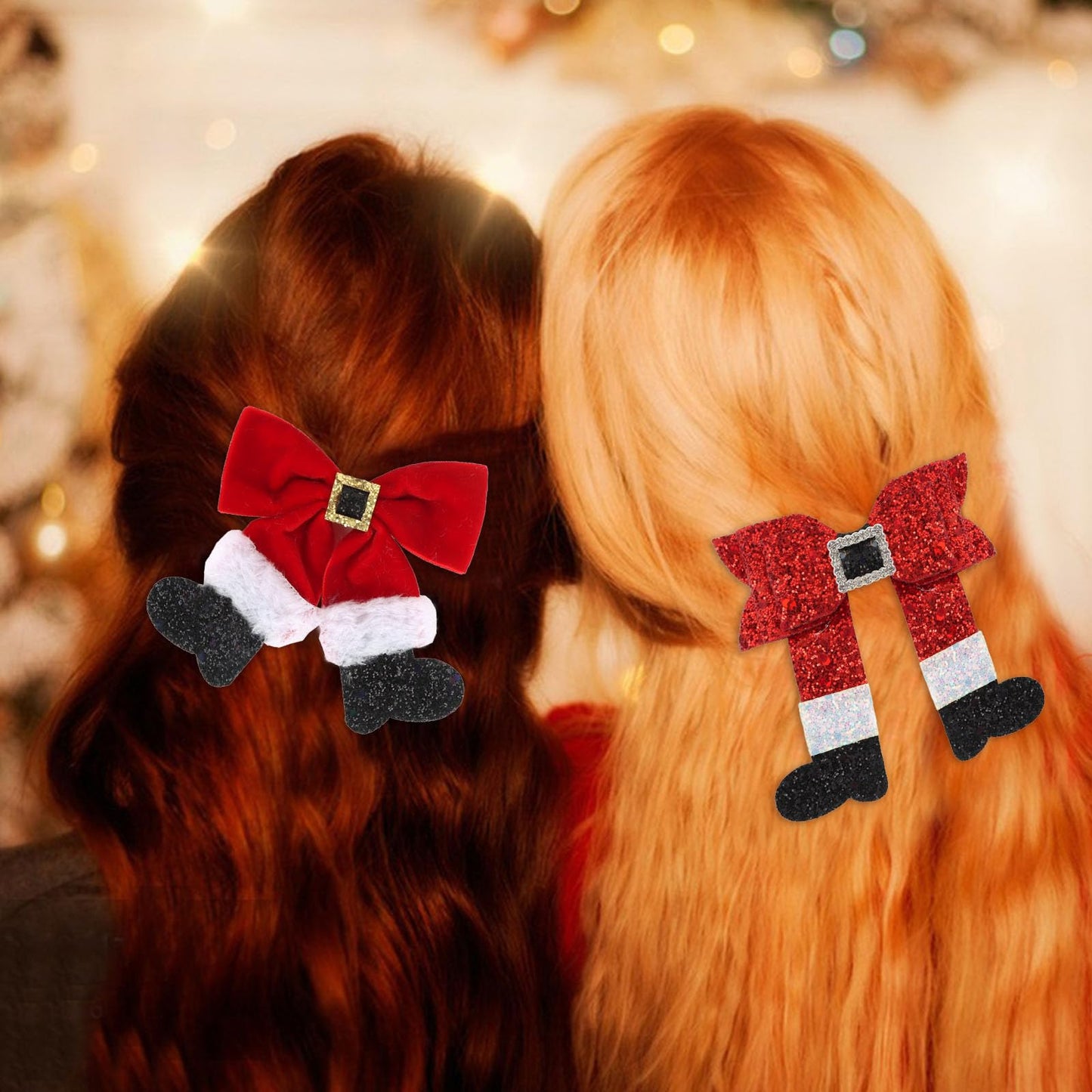 Semato 4 Pcs Christmas Hair Clips for Women and Girls Glitter Sequins Christmas Bow Clips Xmas Red and Green Glitter Hair Accessories Xmas Party Gifts for Women
