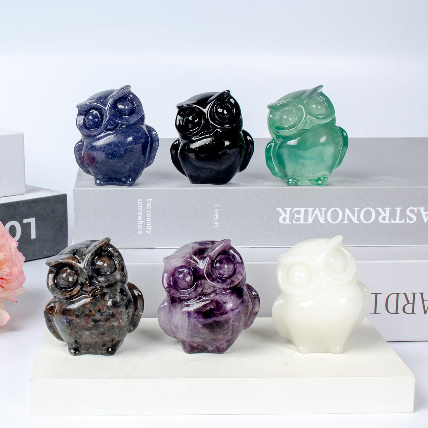QLRSUXN 2 Inch Owl Figurine Handcrafted,Flame Stone Healing Crystal Animal Sculpture,Home Decor Unique Gift for Collectors,Crystal Artwork Nature Lovers Birthday Anniversary Present Spiritual Gift