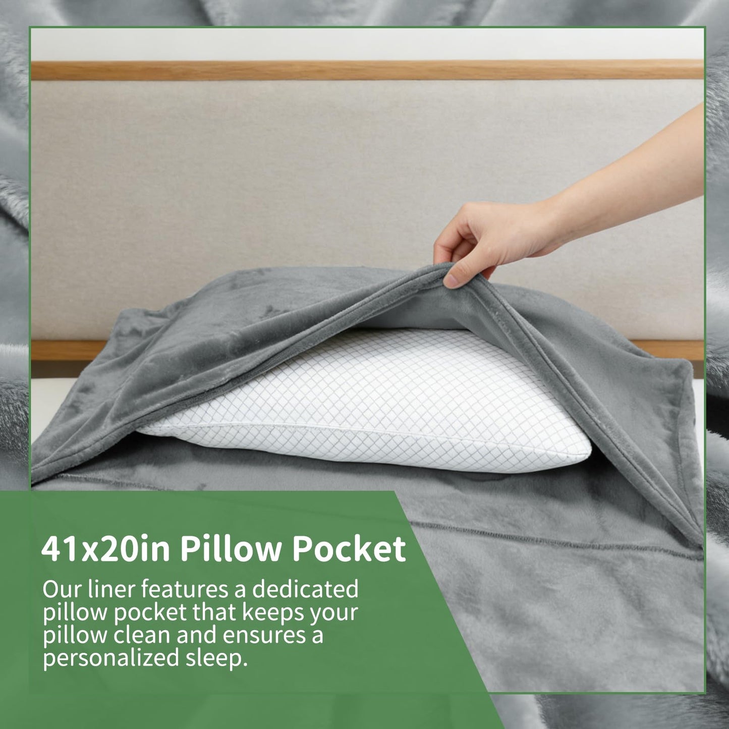 Tuphen Flannel Sleeping Bag Liner, XXL Fluffy Adult Sleeping Sack with Hidden Zipper for Warm or Cold Weather, Thick Travel Sheets for Hotel,Camping,Backpacking,Traveling & Dirty Proof,Gray,86 x 41‘’