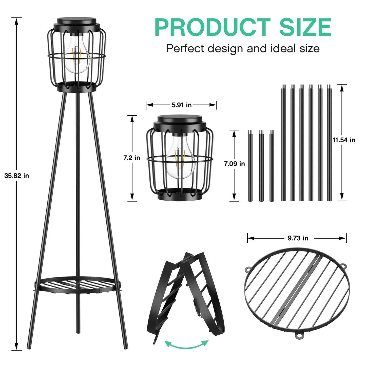 VISFLAIR Solar Lights with Plant Stand, Outdoor Floor Lamp, Waterproof Solar LED Edison Bulb Light Flower Shelf for Patio Porch Deck Yard Garden Decor-1 Pack