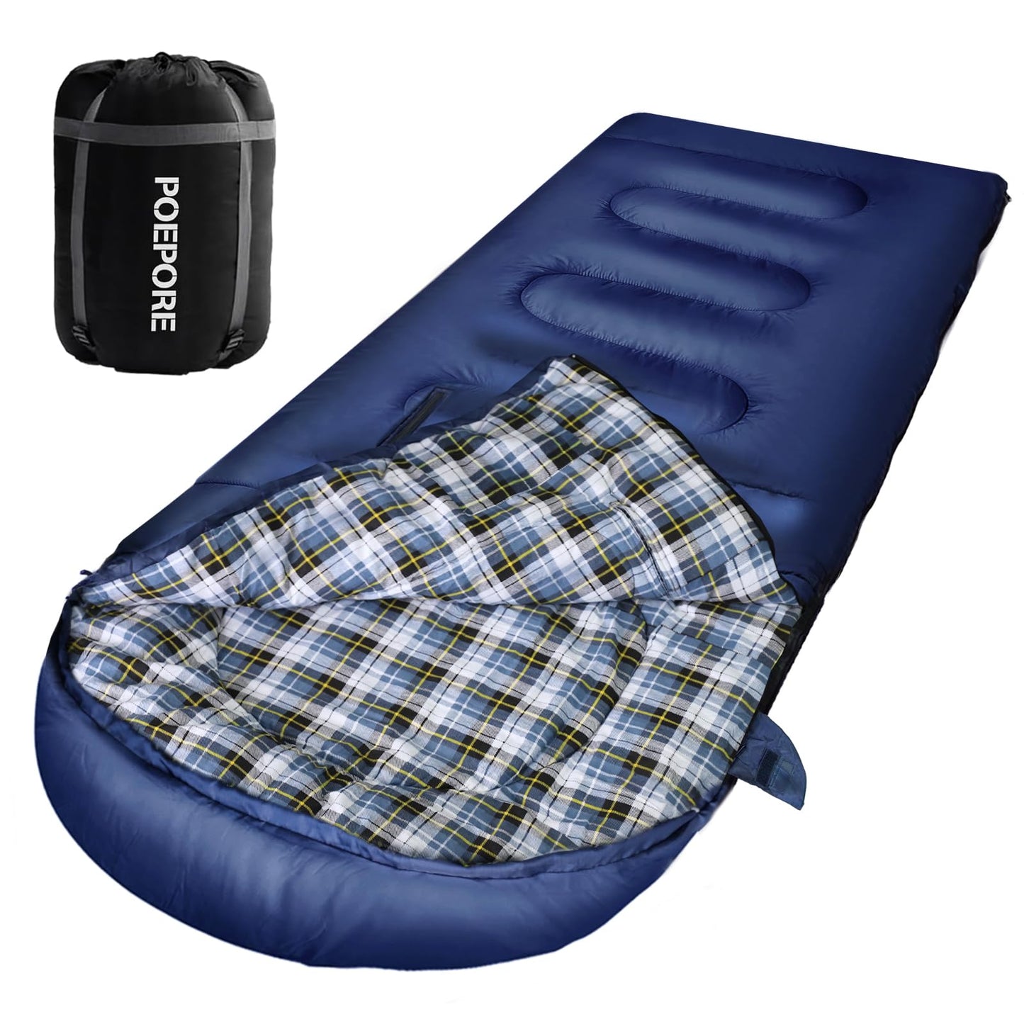 POEPORE Flannel Sleeping Bag Cotton 0 Degree Cold Weather for Adults XXL Wearable Sleeping Bag 4 Seasons Waterproof with Compression Sack Blue_R