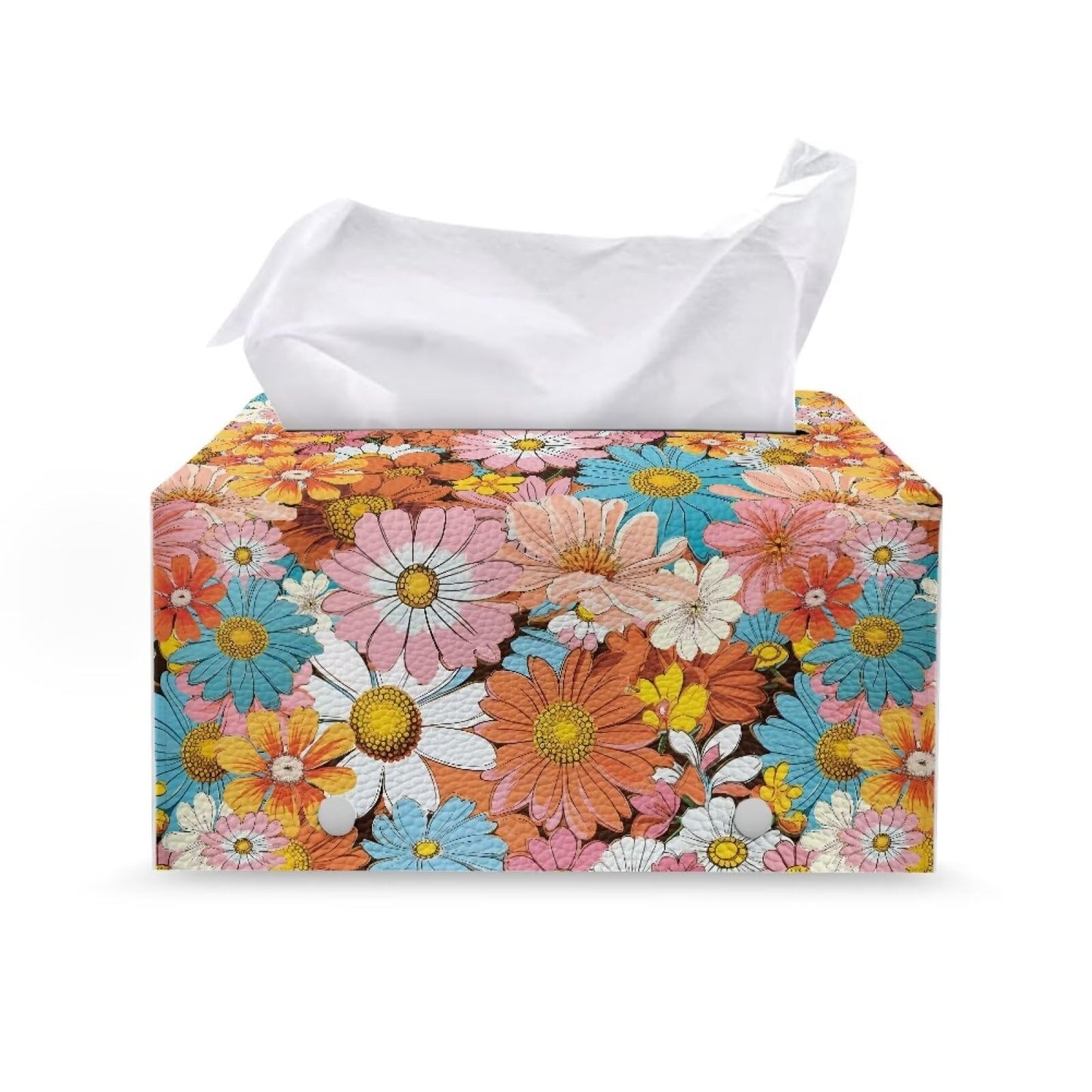 YUVAMAGIMO Daisy Leather Box Exquisite and Lovely Rectangular Tissue Box Cover Cubic and Shaped Reusable Facial Tissue Box Cover Suitable for Girls' Dressing Table Countertop Decorative Room
