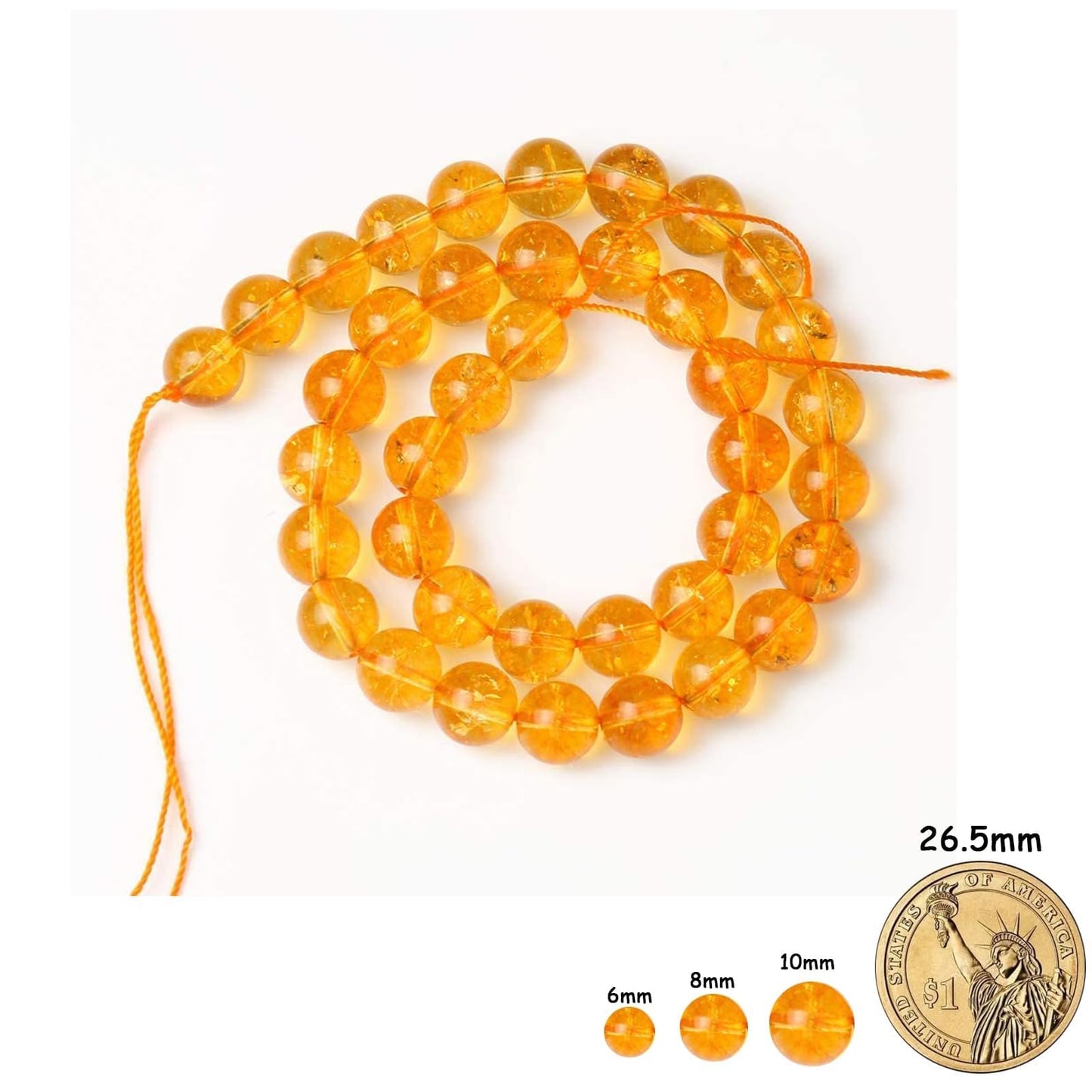 Yochus 45pcs Yellow Citrine Beads，8mm Healing Power Natural Stone Round Loose Beads for Jewelry Making Earring Necklace DIY Crafts