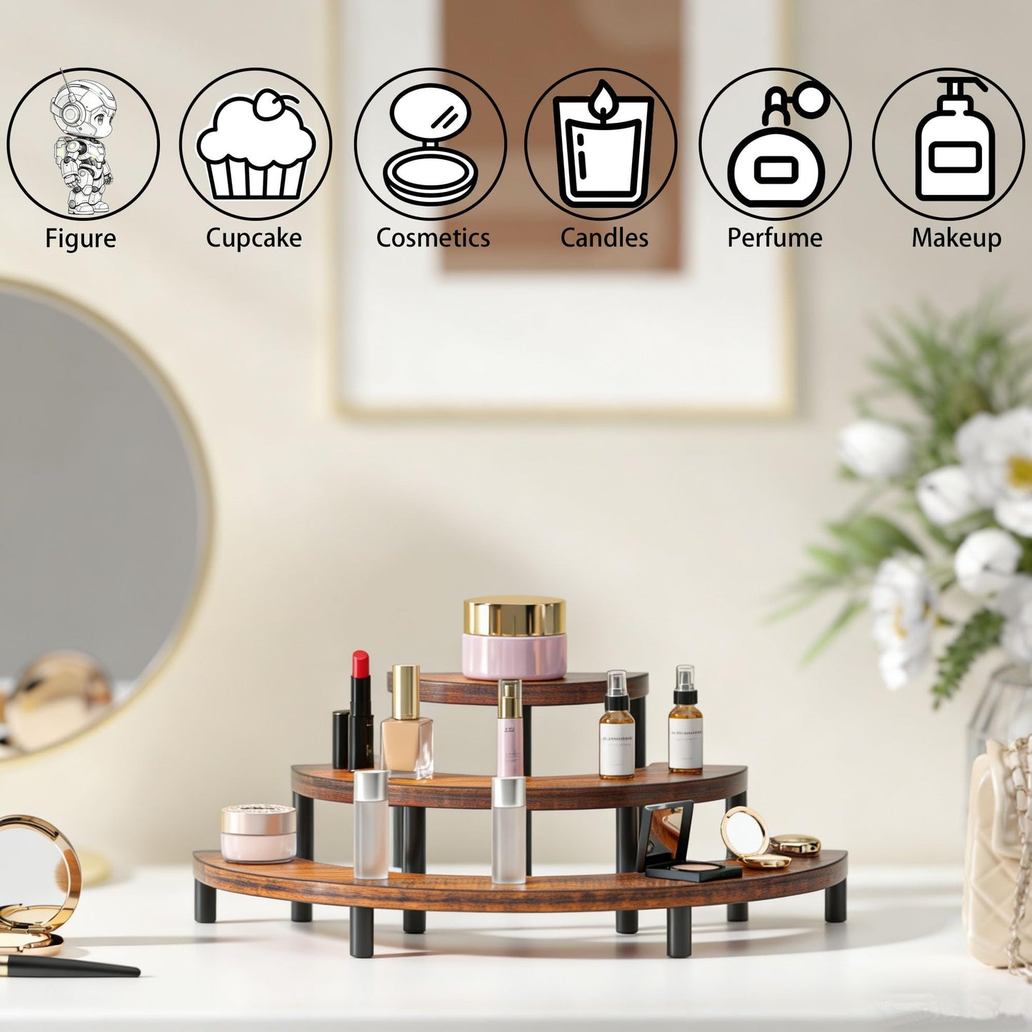 Yelinkws 3 Tier Risers Display Stand,Wooden Cupcake Holder Stand,Rustic Cologne and Perfume Organizer for Women,Dessert Table Display Set for Party (Brown)