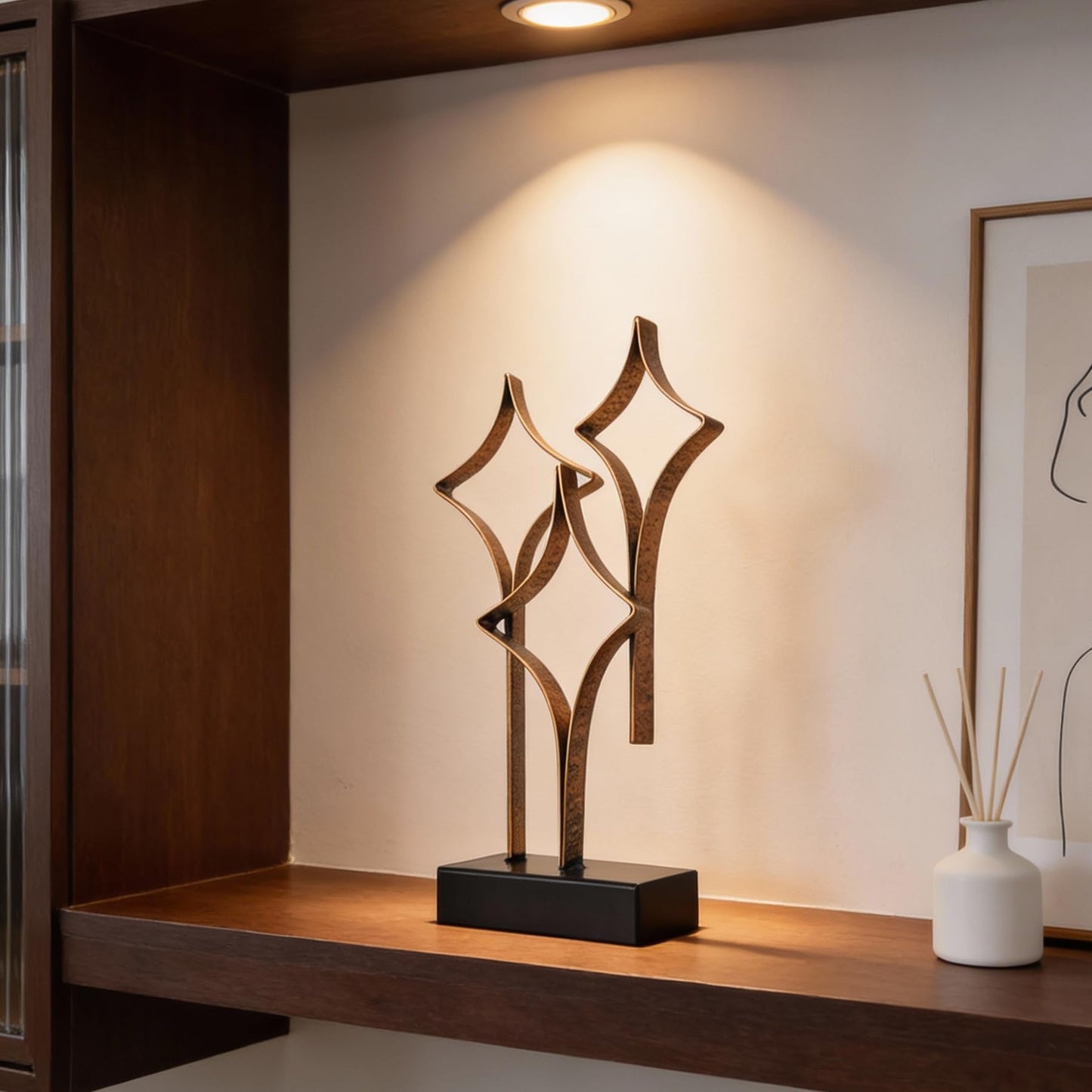 LNXMES Abstract Metal Sculpture Home Decor – Modern Minimalist Line Art Statue Decorations for Table, Shelf, Living Room, Office & Entryway (Diamond Curved Metal Sculpture)