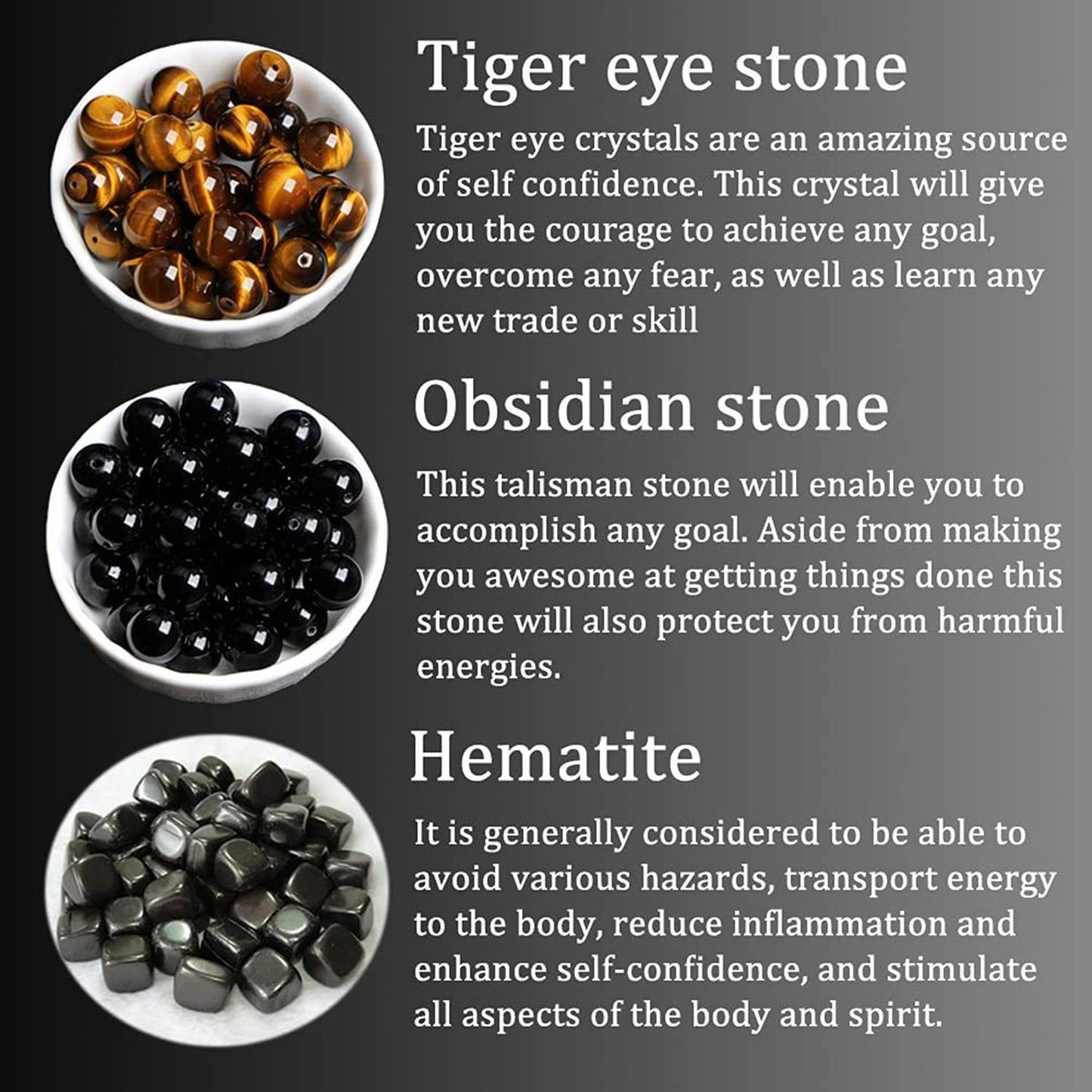 WEFRIN Triple Protection Bracelet for Bring Luck and Prosperity Hematite Black Obsidian Tiger Eye Stone Bracelets for Men Women, Beaded Buddha Rope Uni Bracelet (2pcs)(A(1))