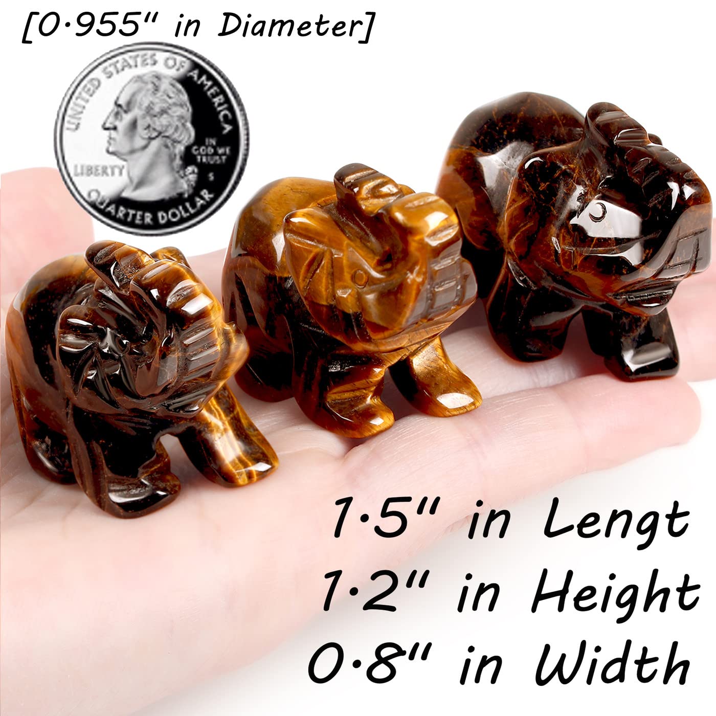 QINJIEJIE Tiger Eye Elephant Crystals Elephant Decor Healing Crystal Statue Pocket Polished Guardian Stones Figurine Office Room Cute Desk Gem Decor Spiritual Gift Christmas Meditation