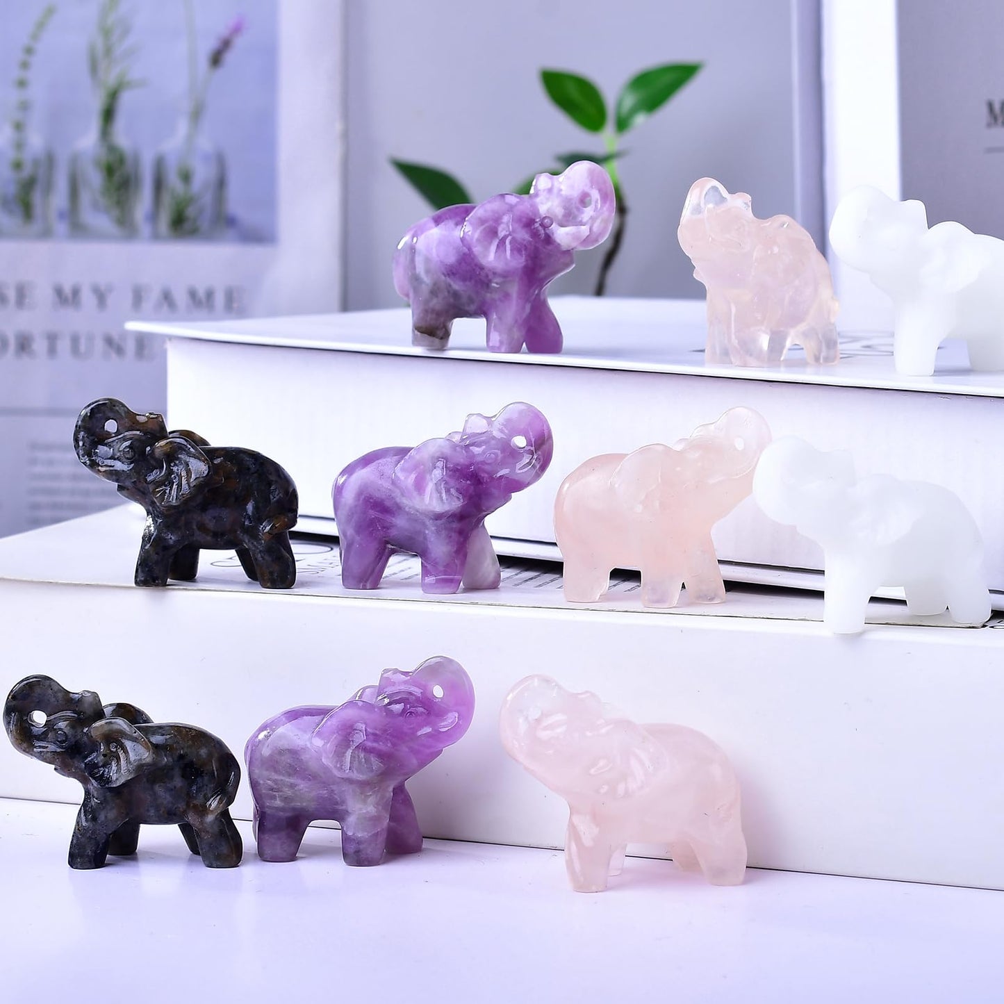 Ytbeoxk 1.8 Inch Rose Quartz Elephant Crystal Decor, Healing Crystal Cute Figurines,Pink Elephant Gemstones Decorations Statue, Lucky Reiki Stones in Home and Office Meditation Gift for Women and Men