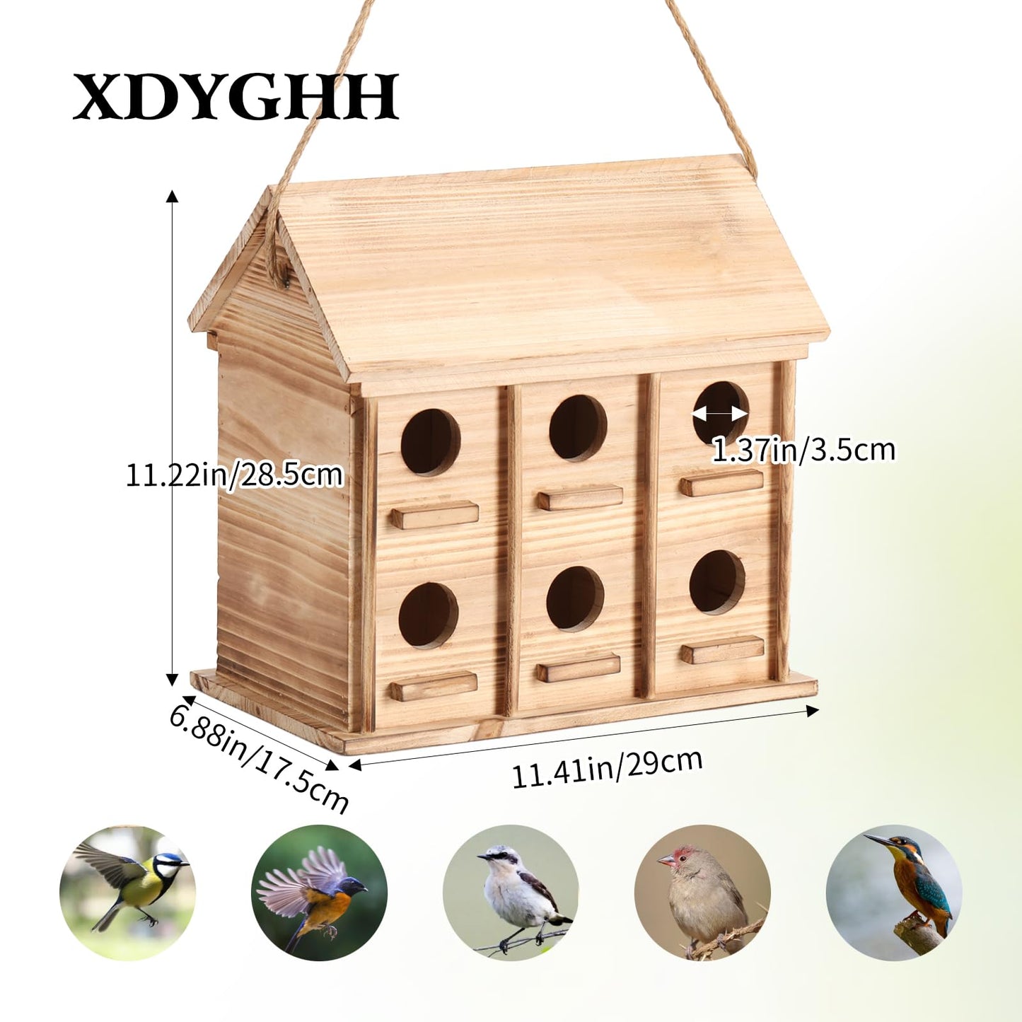 Bird Houses for Outside, 12 Hole Wooden Bird House for 12 Bird Families, Large Hanging Birdhouse Nesting Box for Wren Finch Bluebirds, Outdoor Garden Bird Hotel