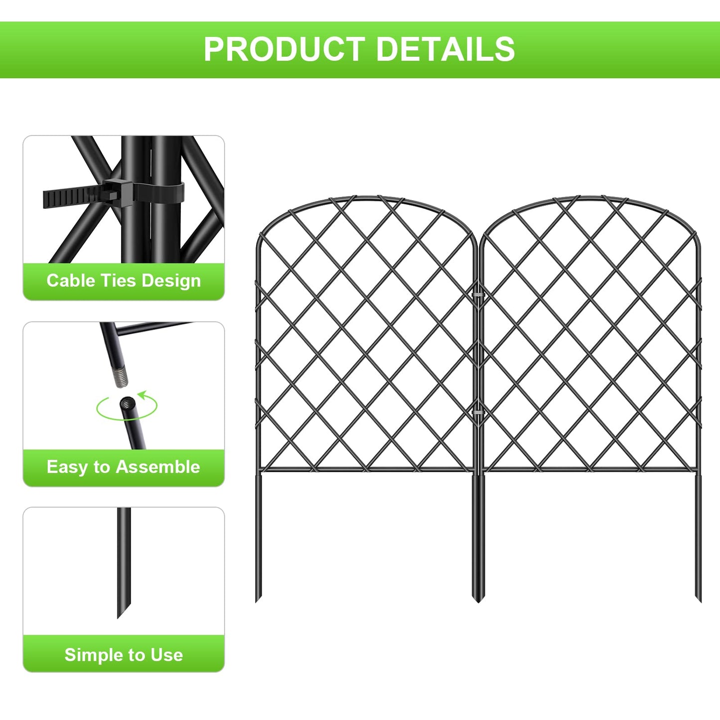 OUSHENG 10 Pack Decorative Garden Fence, Total 10ft(L) x 24in(H) Animal Barrier Border, Rustproof Metal Wire Section Edging Fencing Panel for Outdoor Patio Garden Yard, Arched