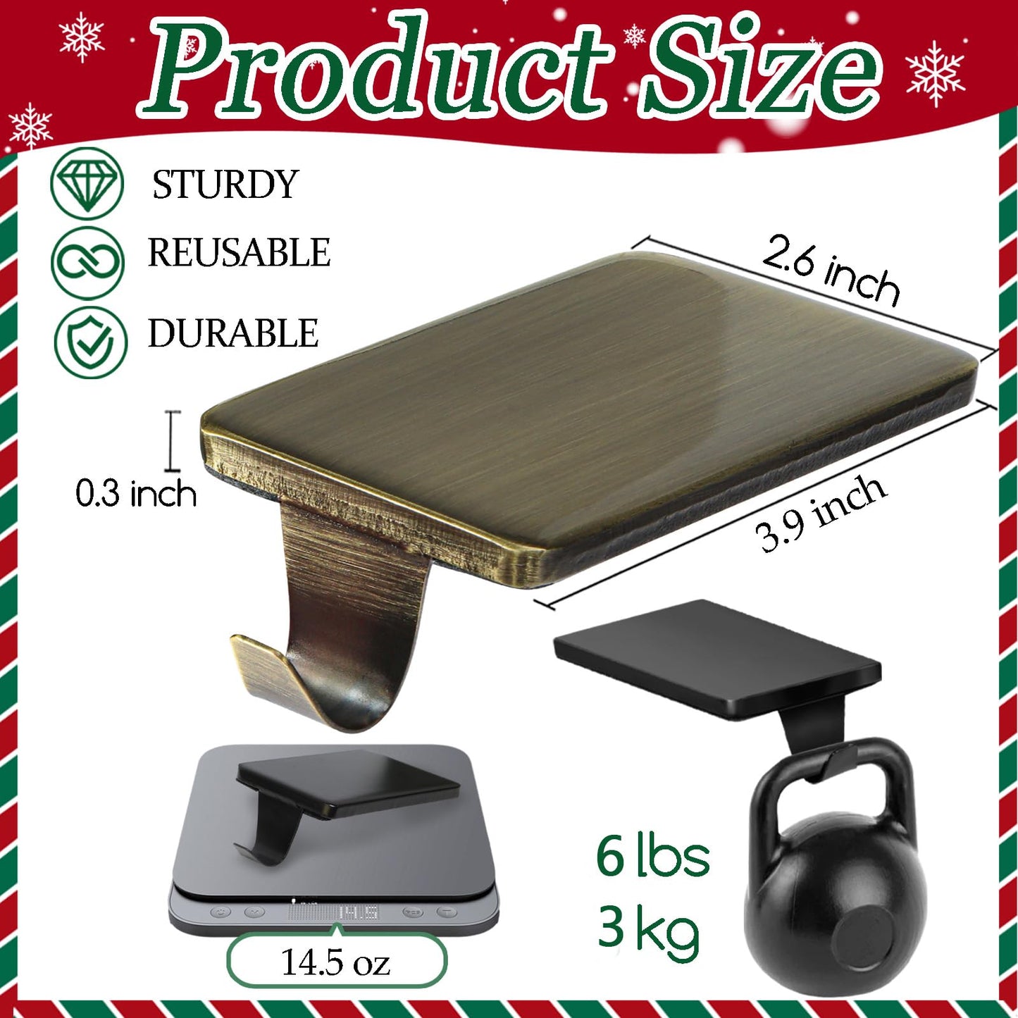 HMASYO Christmas Stocking Holders for Mantle Set of 2, Heavy Duty Cast Iron Stocking Hangers Base, Low Profile Weighted Stocking Holder Hooks for Fireplace Tabletop Shelf Christmas Decoration, Bronze