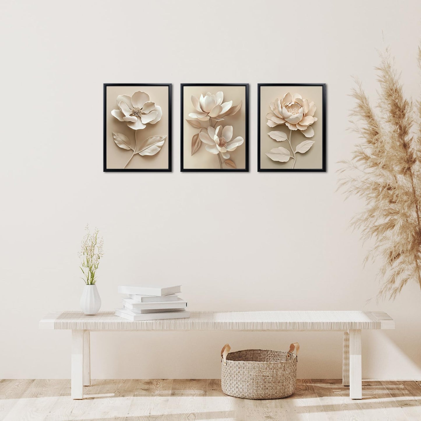 Artsbay Flower Wall Art Beige Magnolia Flowers Home Decor Floral Artwork for Bathroom Bedroom Living Room 12" x 16" x 3PCS