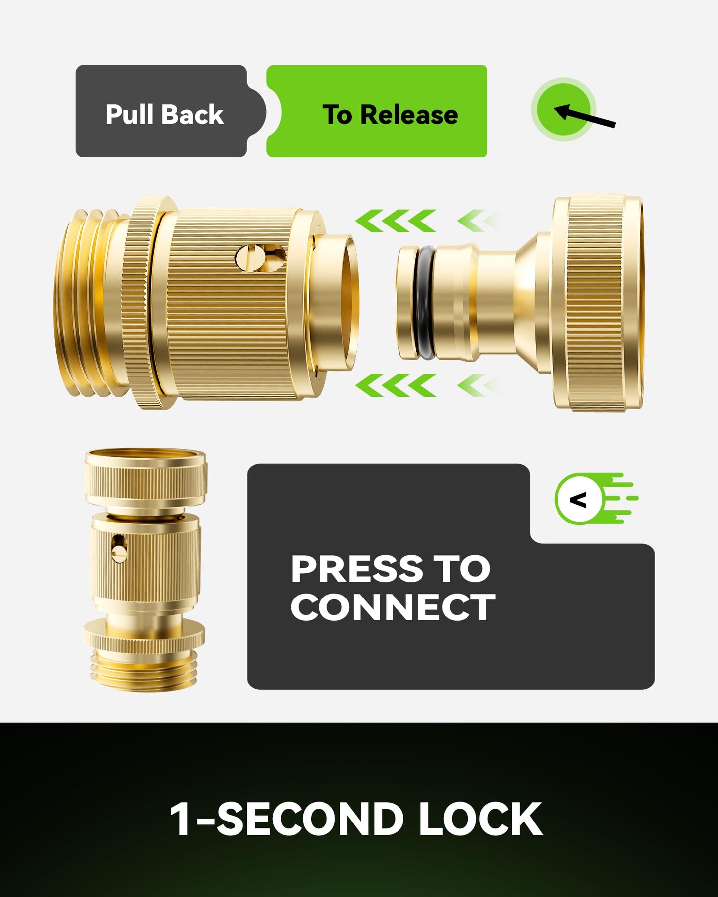 RainPoint Garden Hose Quick Connectors, Heavy Duty Solid Brass 3/4 Inch GHT, Universal Leak-Proof Fittings for Easy Water Hose Connection (2 Sets)