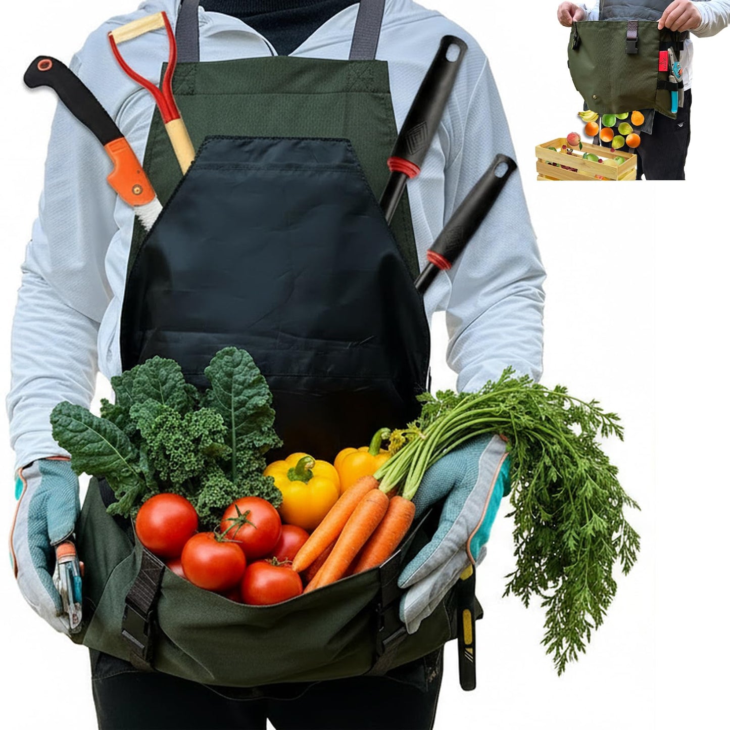 Cover Geny Gardening Apron Waterproof Cross Back Apron, 600D Heavy Duty Apron Harvest with Pockets, Adjustable Straps and Quick Release (green)