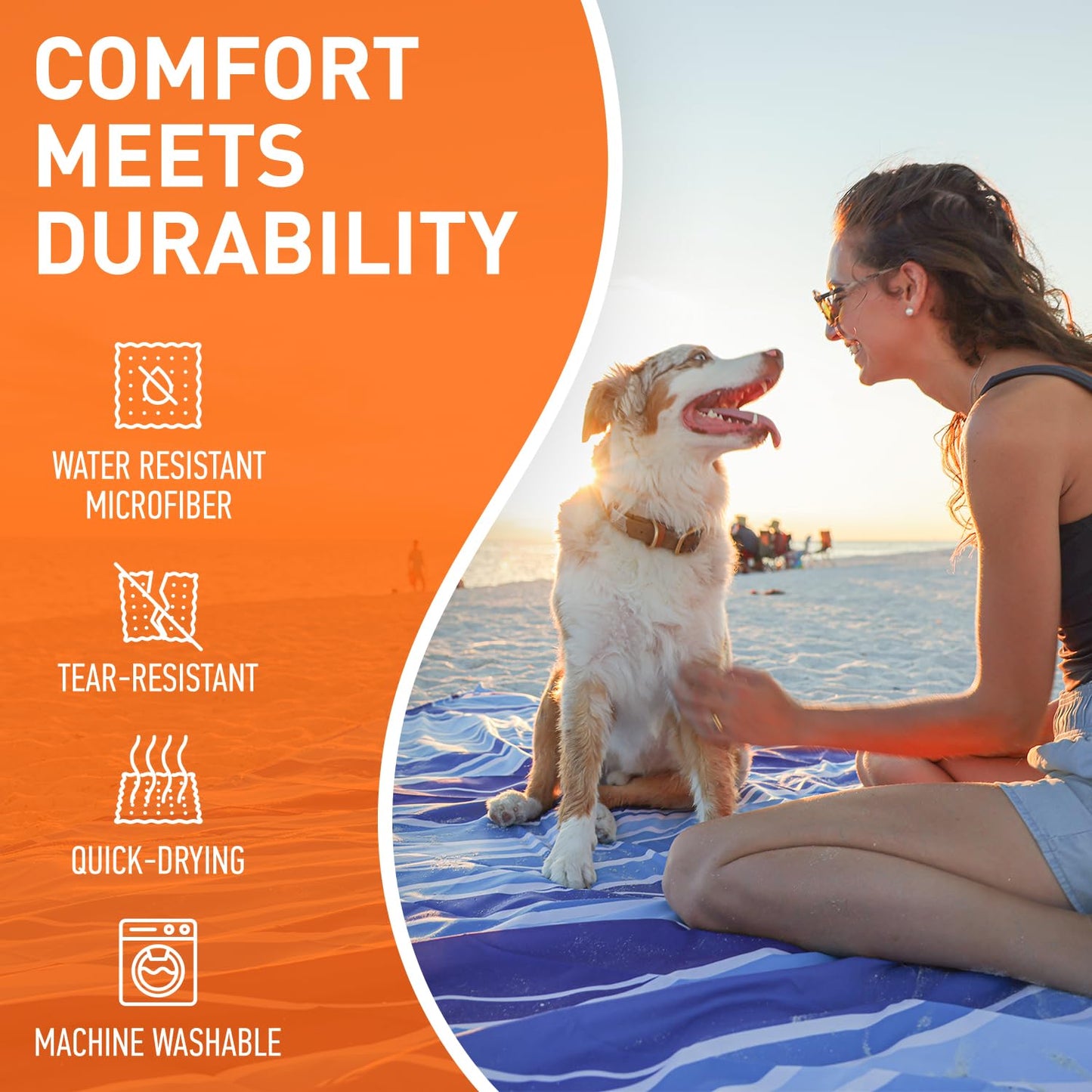 Everlasting Comfort Large Beach Blanket Waterproof & Sandproof - 80" x 80"/ 6.7ft x 6.7ft - Lightweight Picnic Mat, Camping Necessities for 4 People - Accessories for Outdoor Festivals - Blue