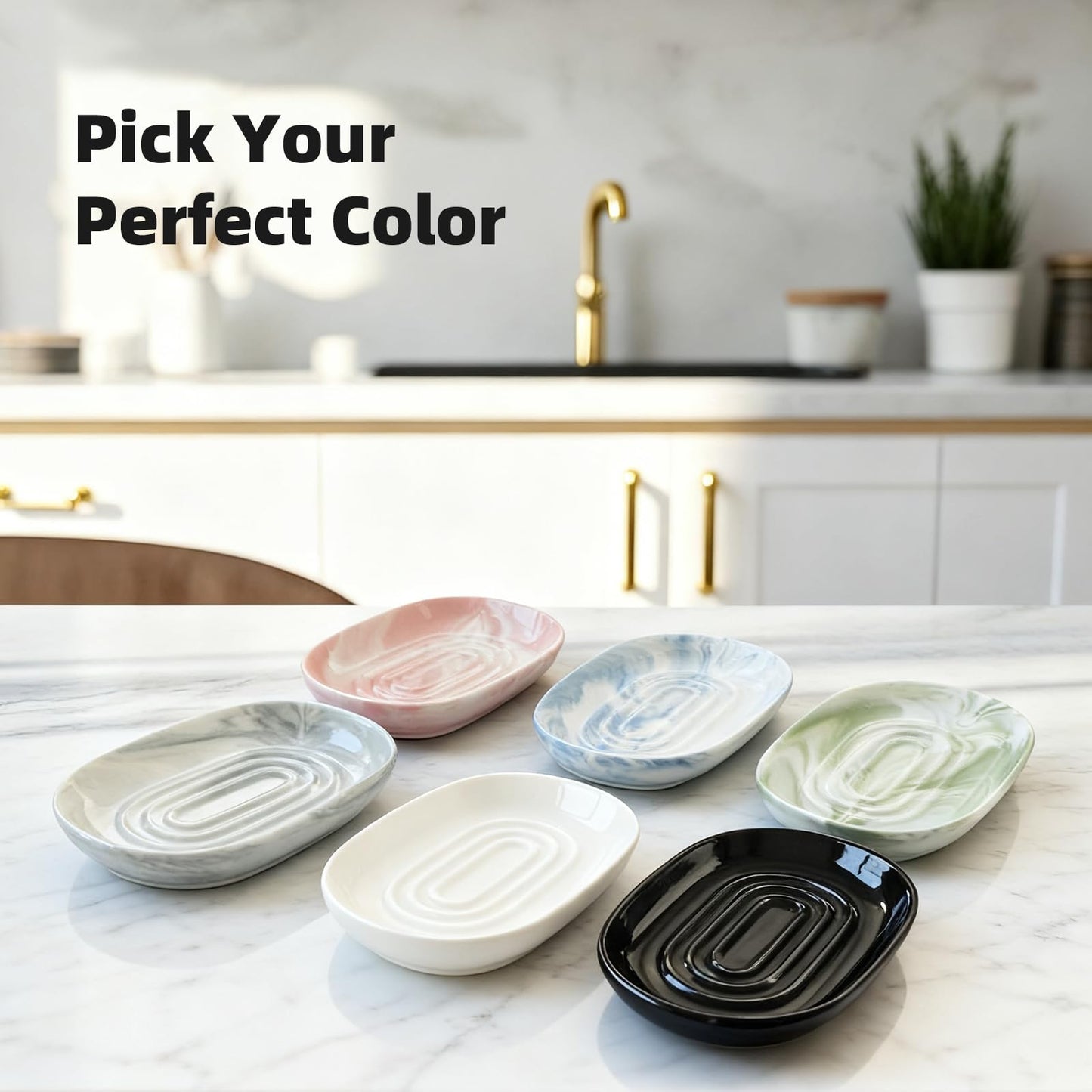Aenfaiy Ceramic Soap Dish for Bath Sink- Modern White Bar Soap Holder for Shower - Easy to Clean Multi-Purpose Oval Soap Dishes for Soap Bar, Sponges, Jewelry, Small Items | Fits Bathroom & Kitchen