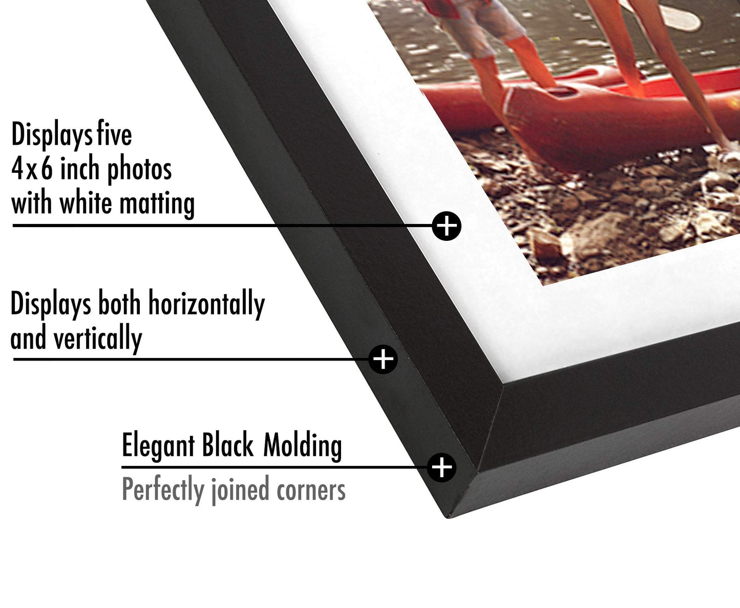 Americanflat 4x6 Collage Picture Frame with Shatter-Resistant Glass - Fits Five 4x6 Photos or Use as One 8x24 Picture Frame - Signature Collection - Collage Frames for Wall Display - Black